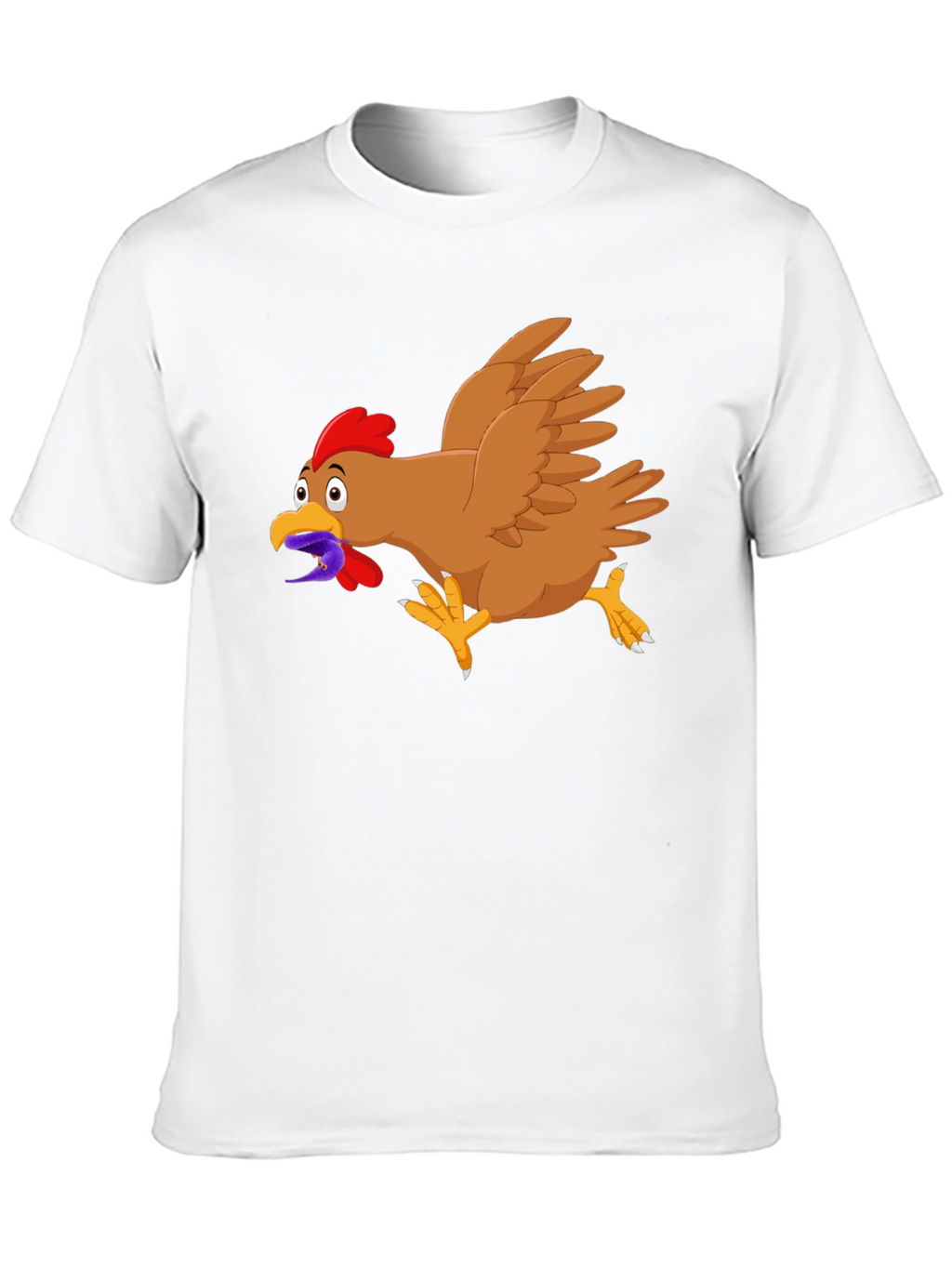 Funny Chicken Worm Cartoon Black T-Shirt