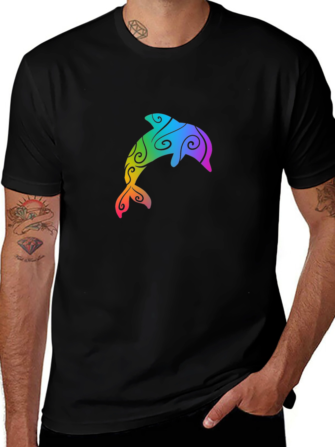 Rainbow Dolphin Graphic Tee - Black T-Shirt