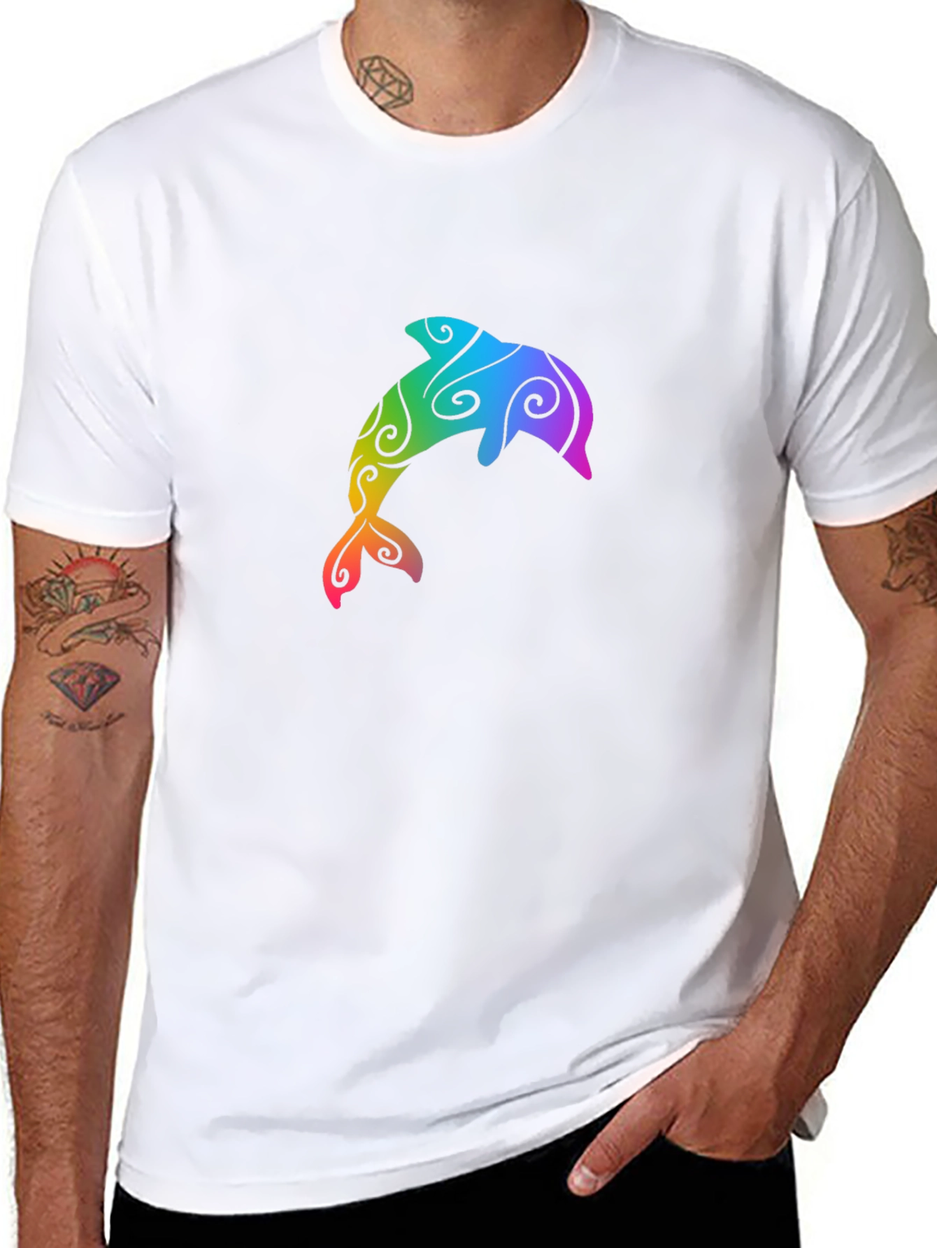 Rainbow Dolphin Graphic Tee - Black T-Shirt