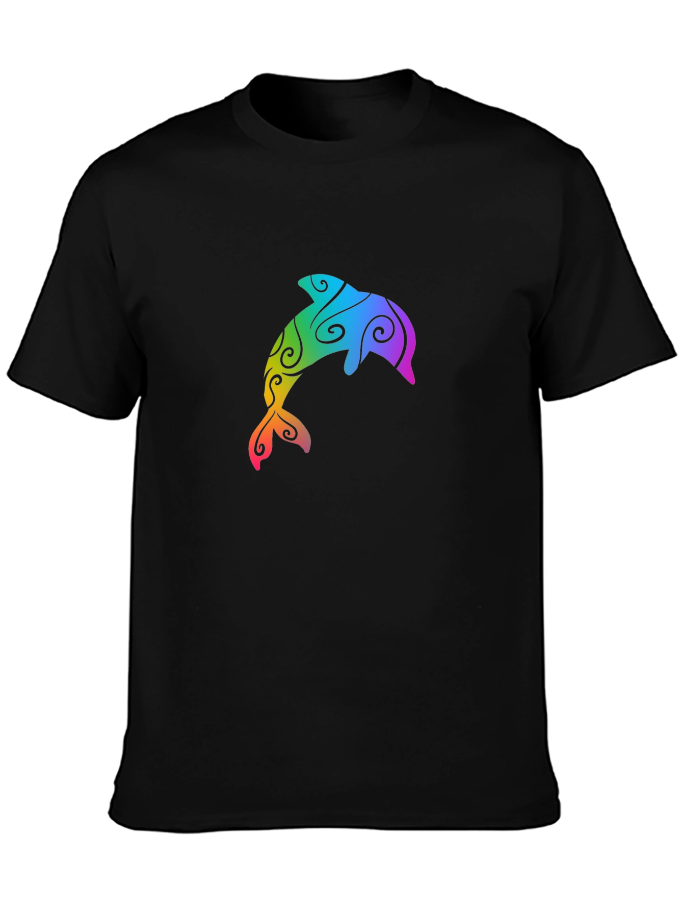 Rainbow Dolphin Graphic Tee - Black T-Shirt