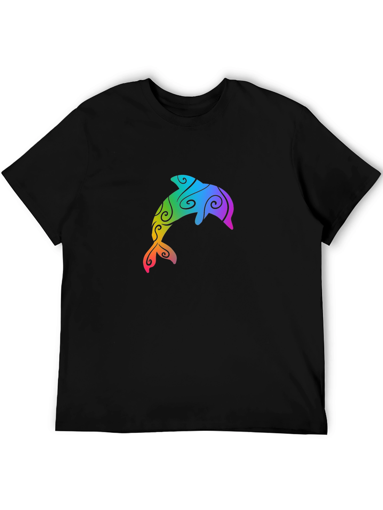 Rainbow Dolphin Graphic Tee - Black T-Shirt