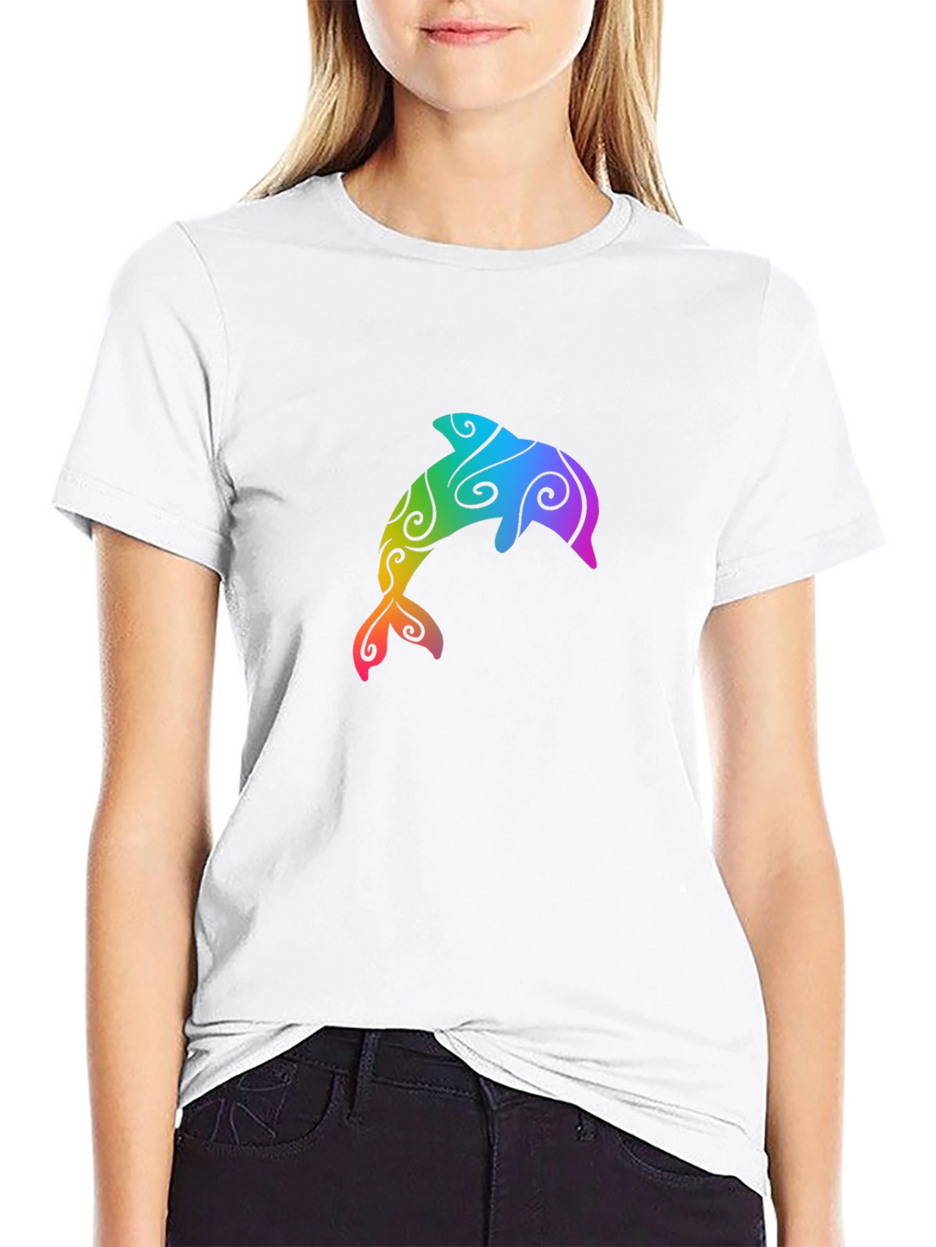 Rainbow Dolphin Graphic Tee - Black T-Shirt