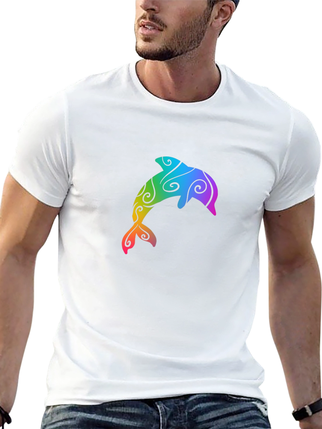 Rainbow Dolphin Graphic Tee - Black T-Shirt