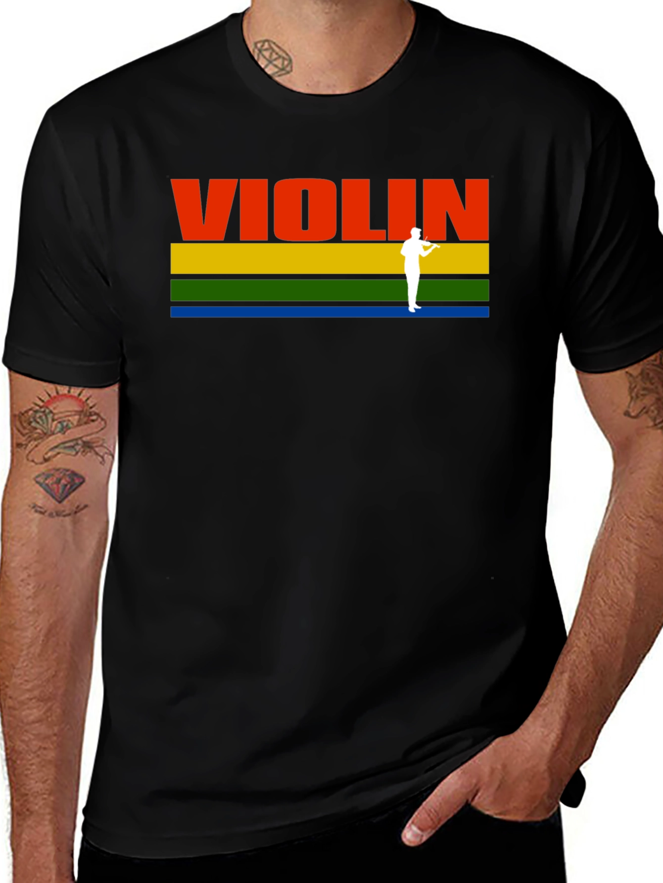 Violin T-Shirt: Colorful Striped Musical Tee