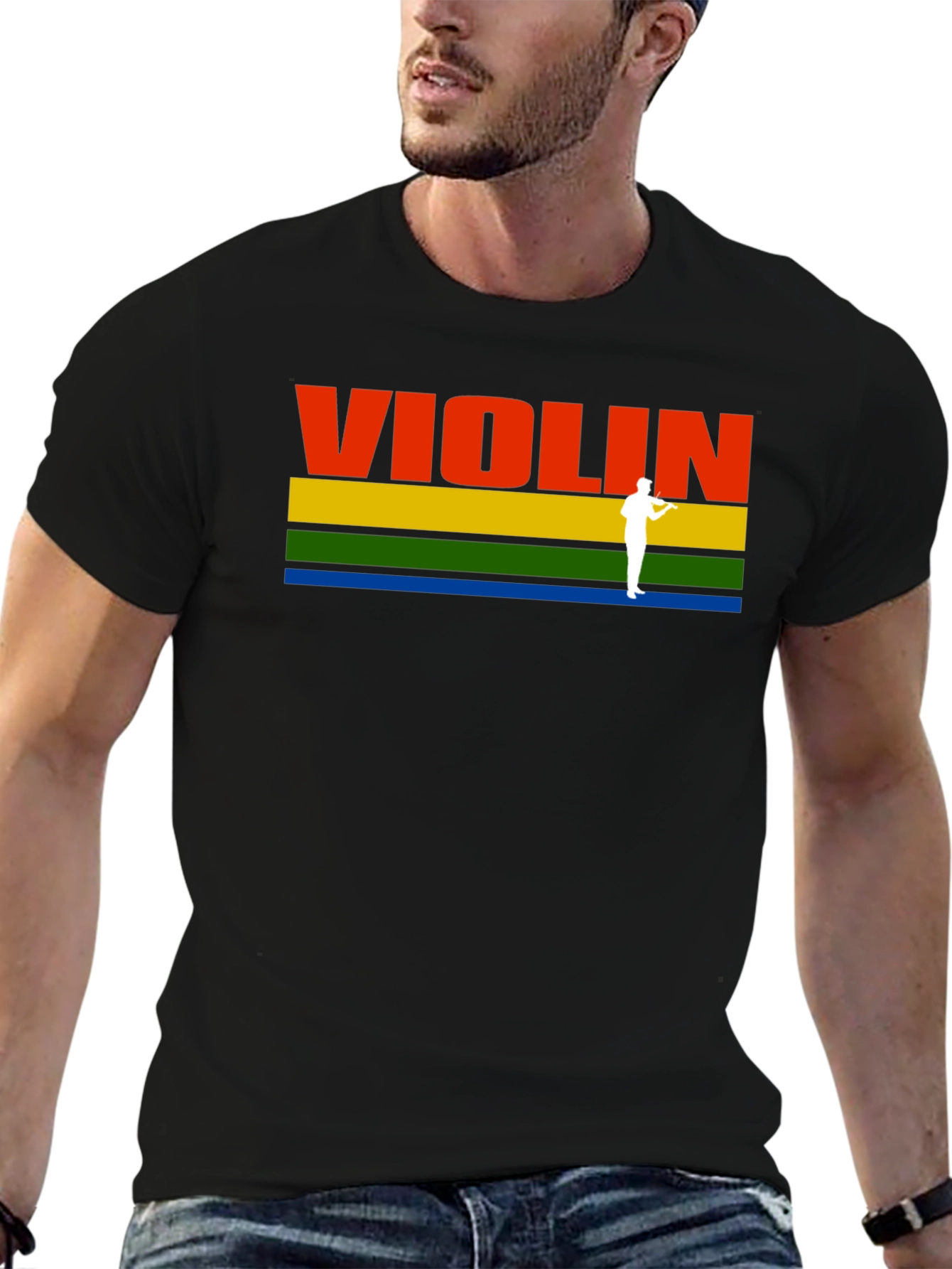 Violin T-Shirt: Colorful Striped Musical Tee