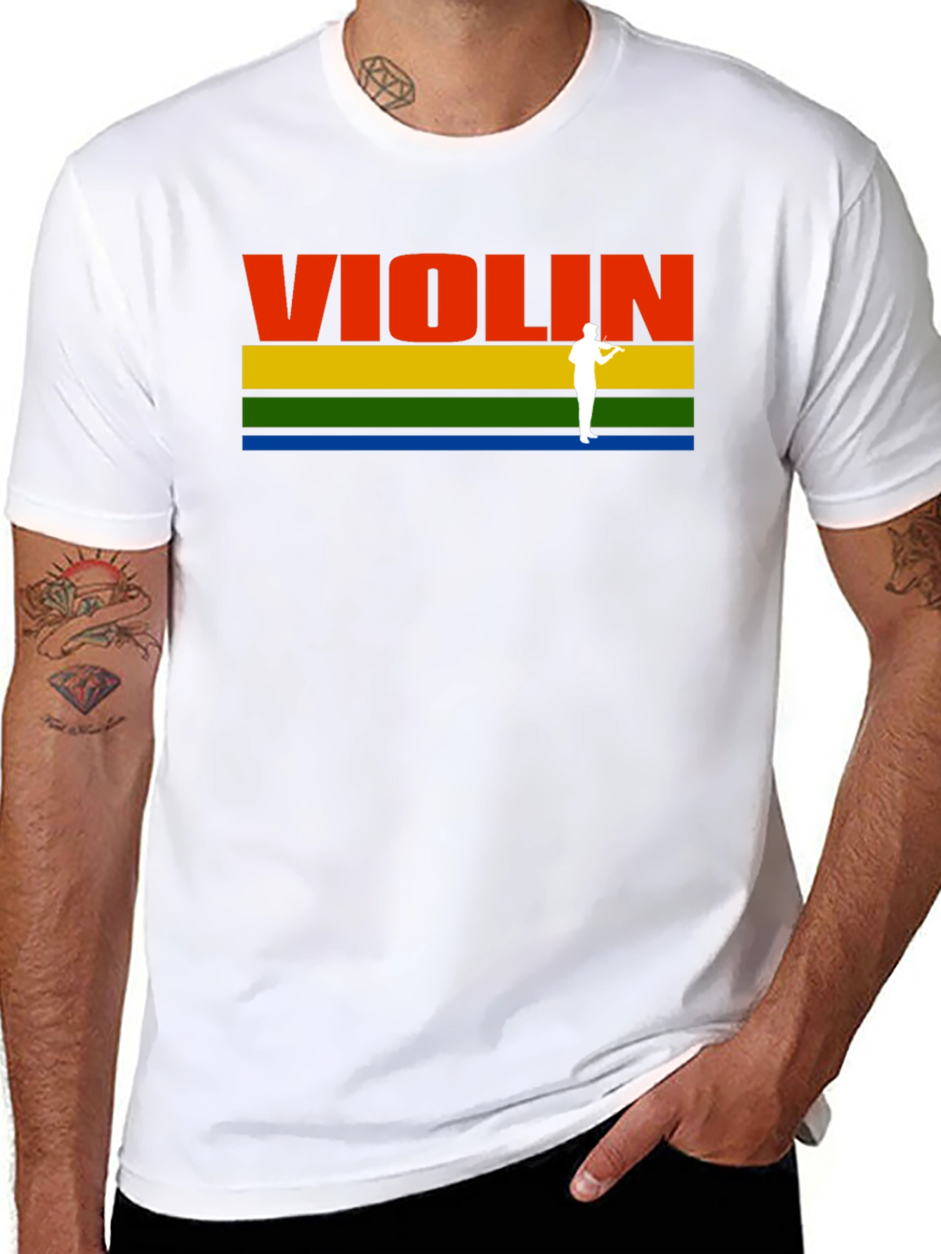 Violin T-Shirt: Colorful Striped Musical Tee