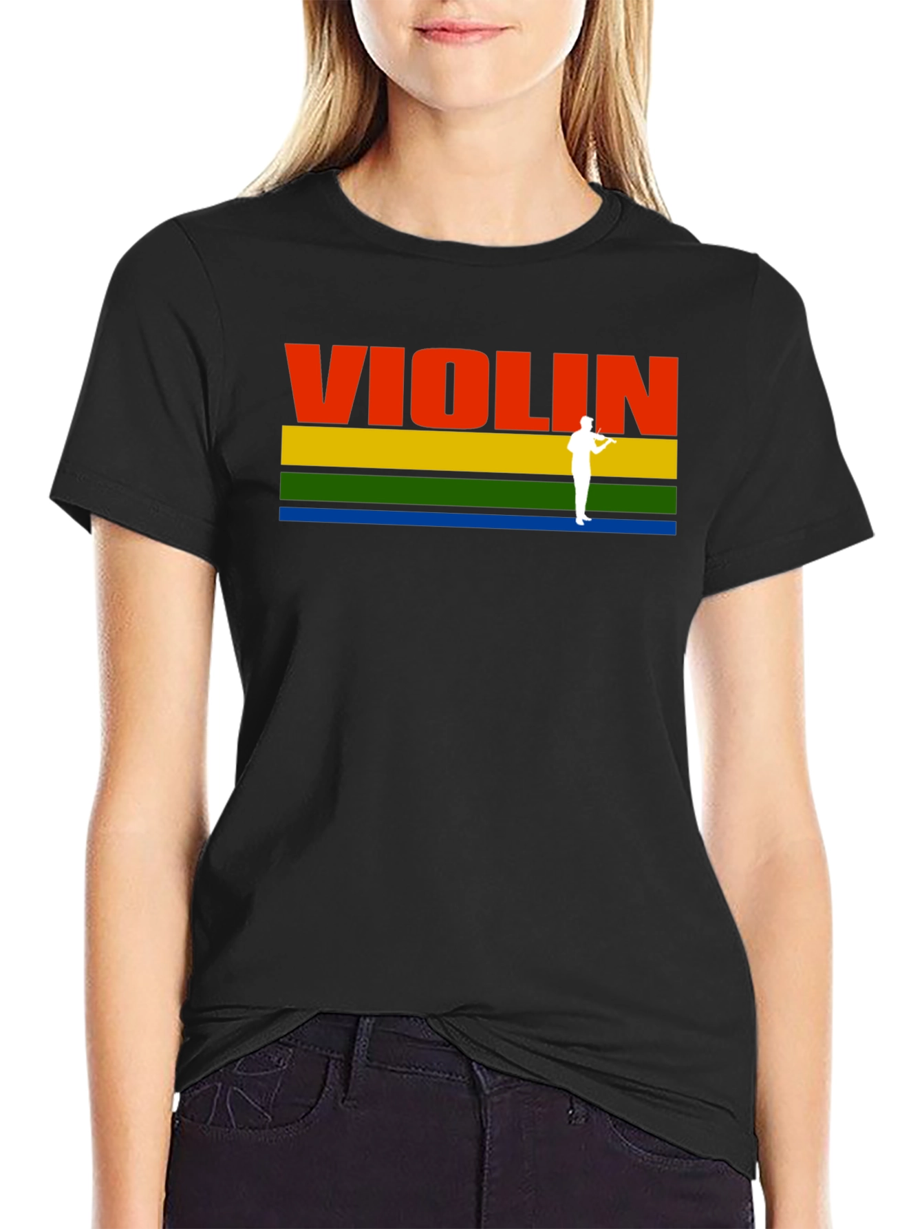 Violin T-Shirt: Colorful Striped Musical Tee