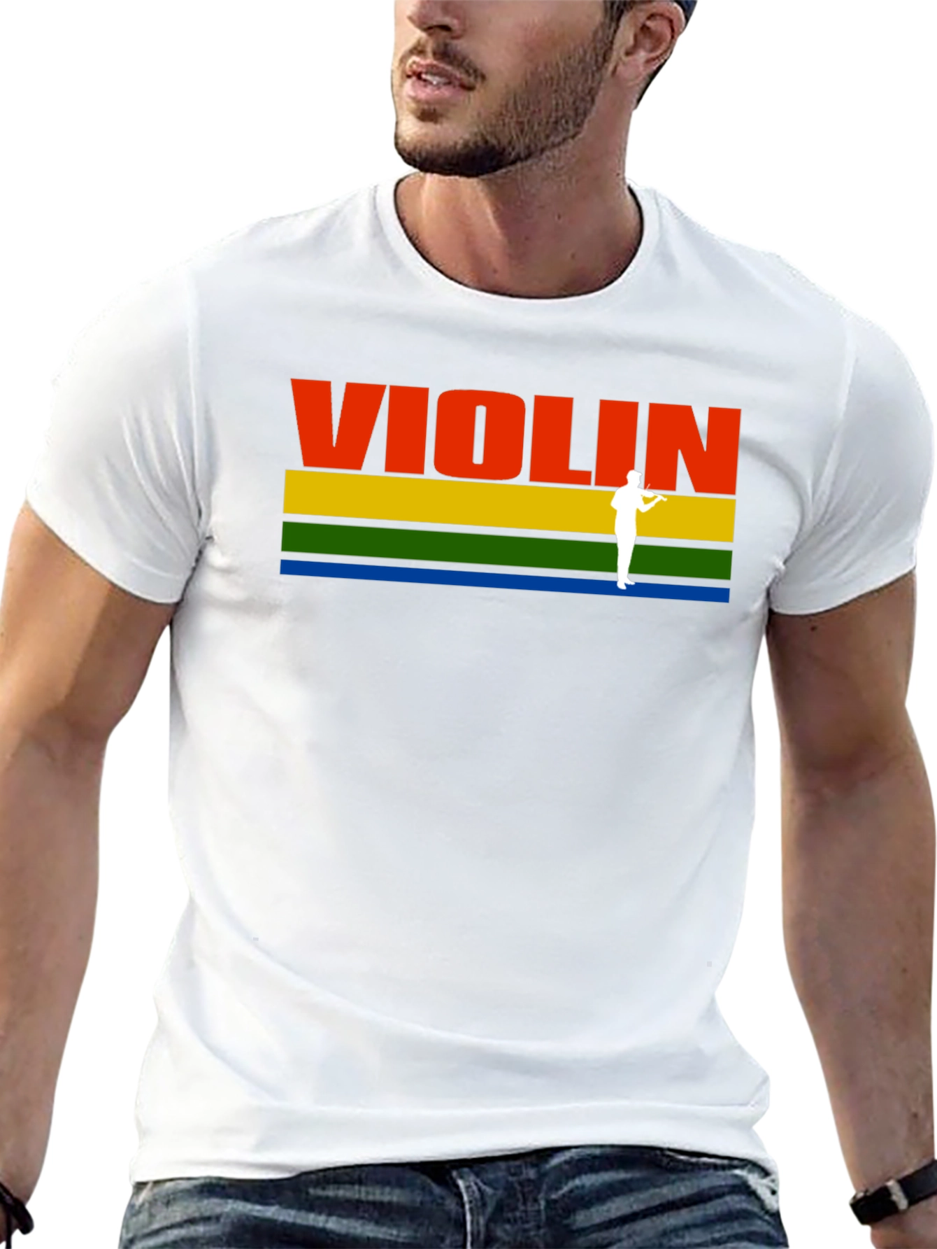 Violin T-Shirt: Colorful Striped Musical Tee