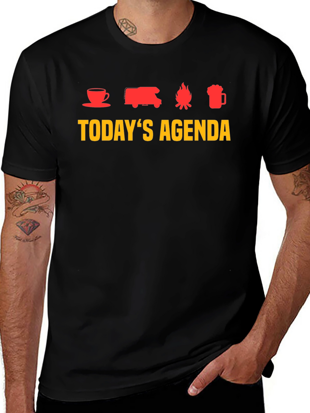 Todays Agenda T-Shirt - Coffee Camping Campfire Beer