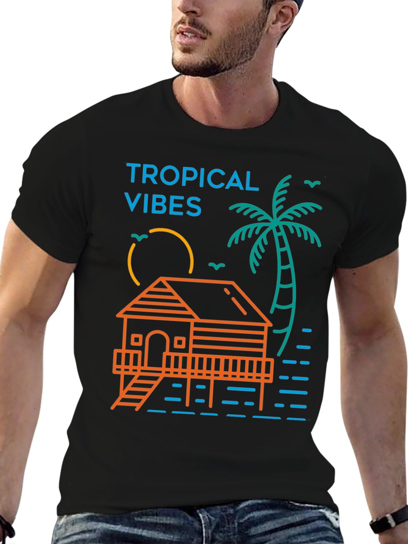 Tropical Vibes Graphic Tee - Black
