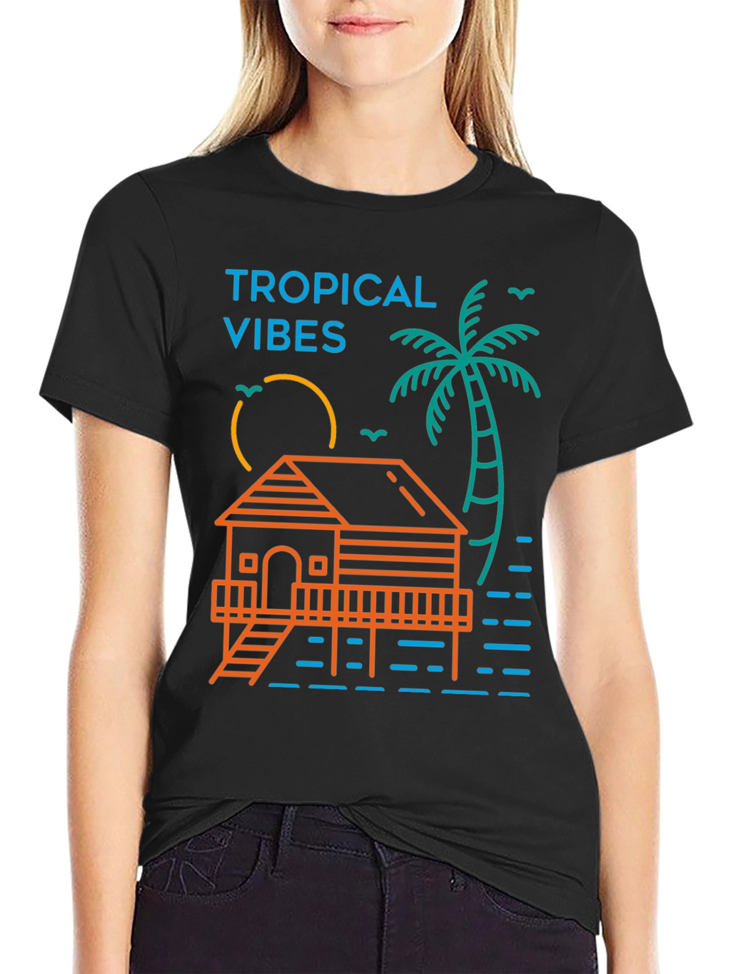Tropical Vibes Graphic Tee - Black