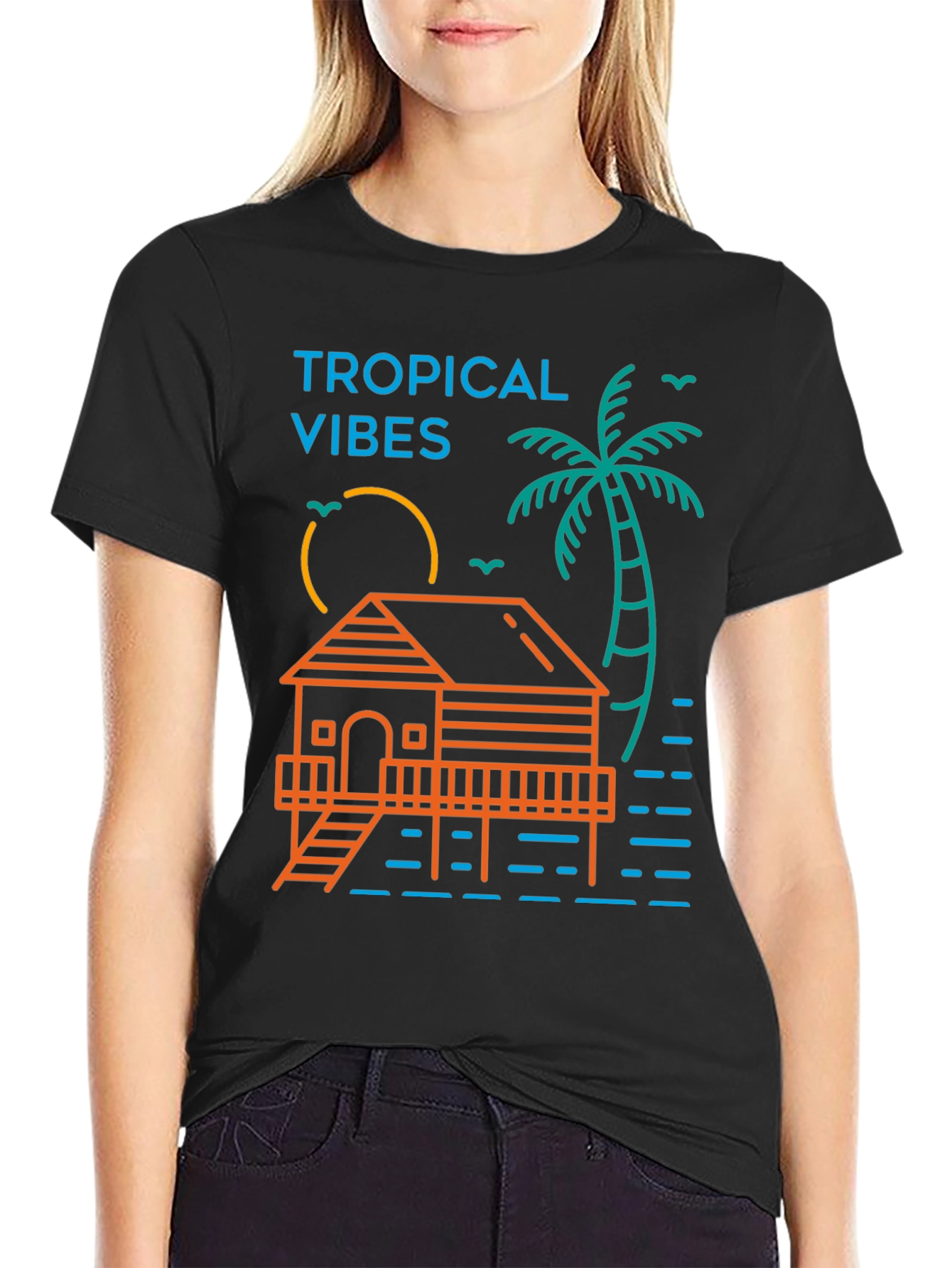 Tropical Vibes Graphic Tee - Black