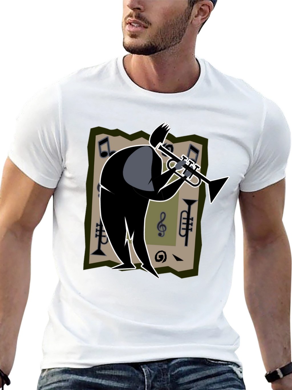 Cool Jazz Musician Graphic Tee - Black Cotton Shirt