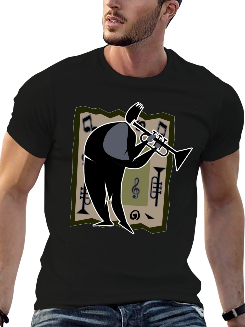 Cool Jazz Musician Graphic Tee - Black Cotton Shirt