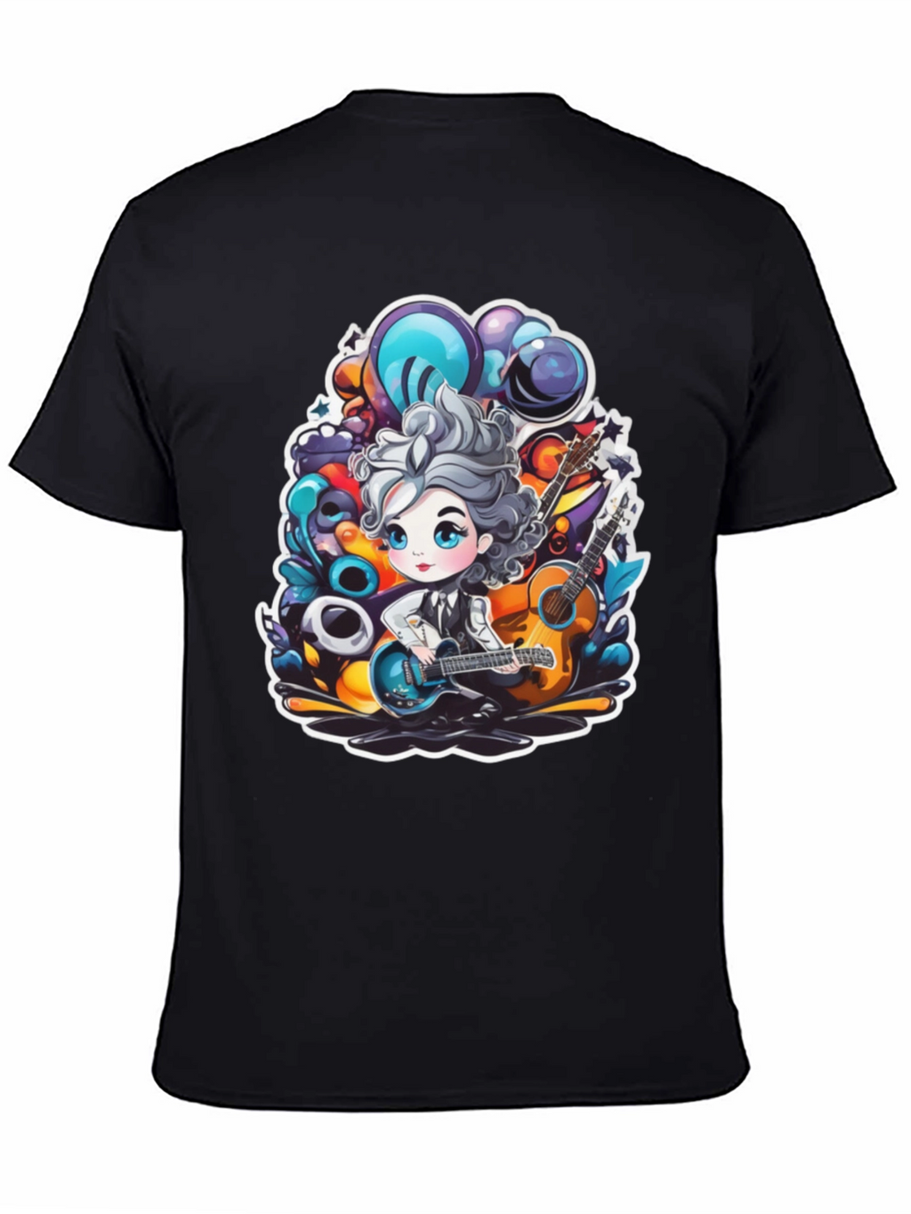 Cartoon Guitarist Black T-Shirt