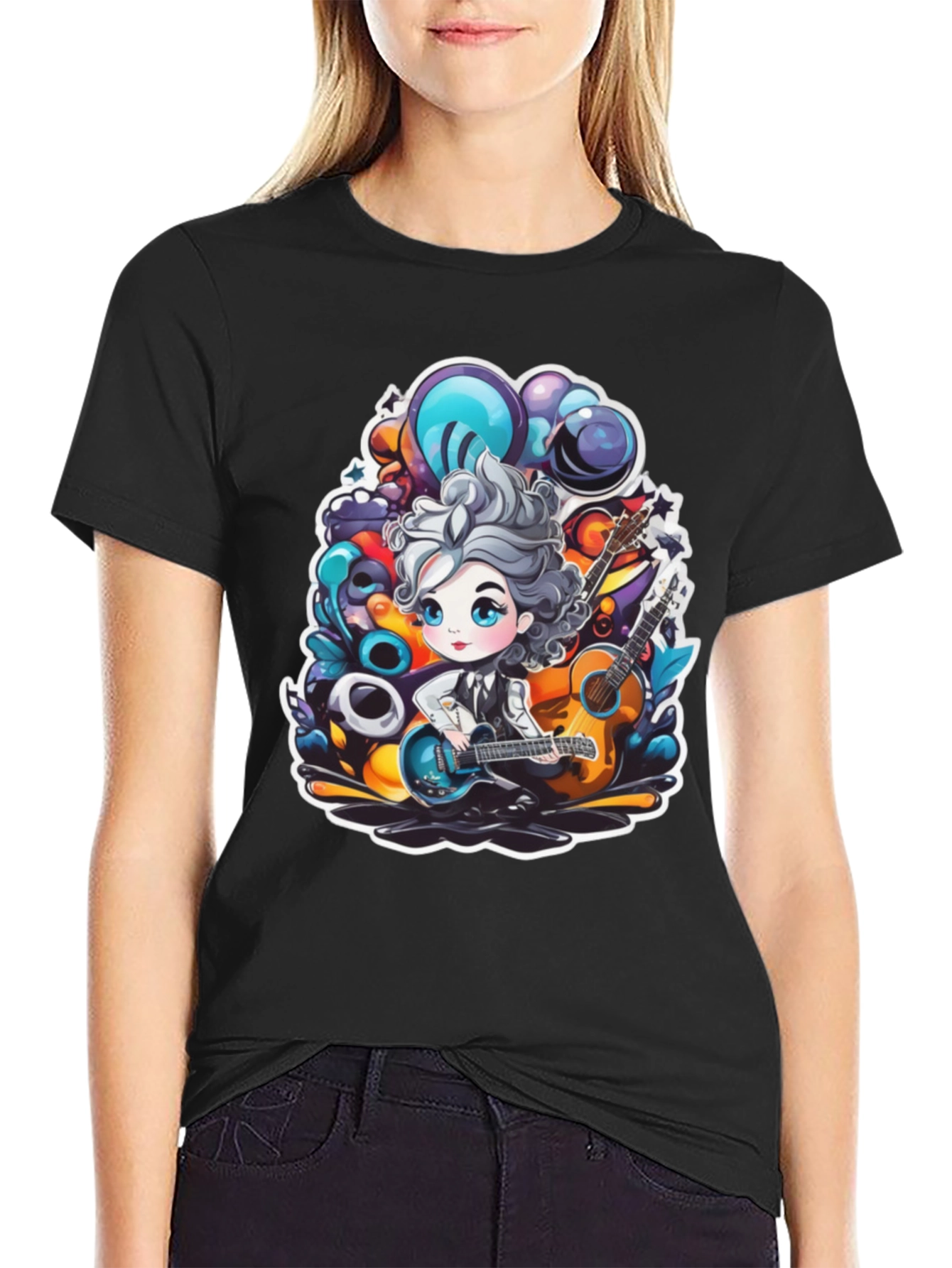 Cartoon Guitarist Black T-Shirt