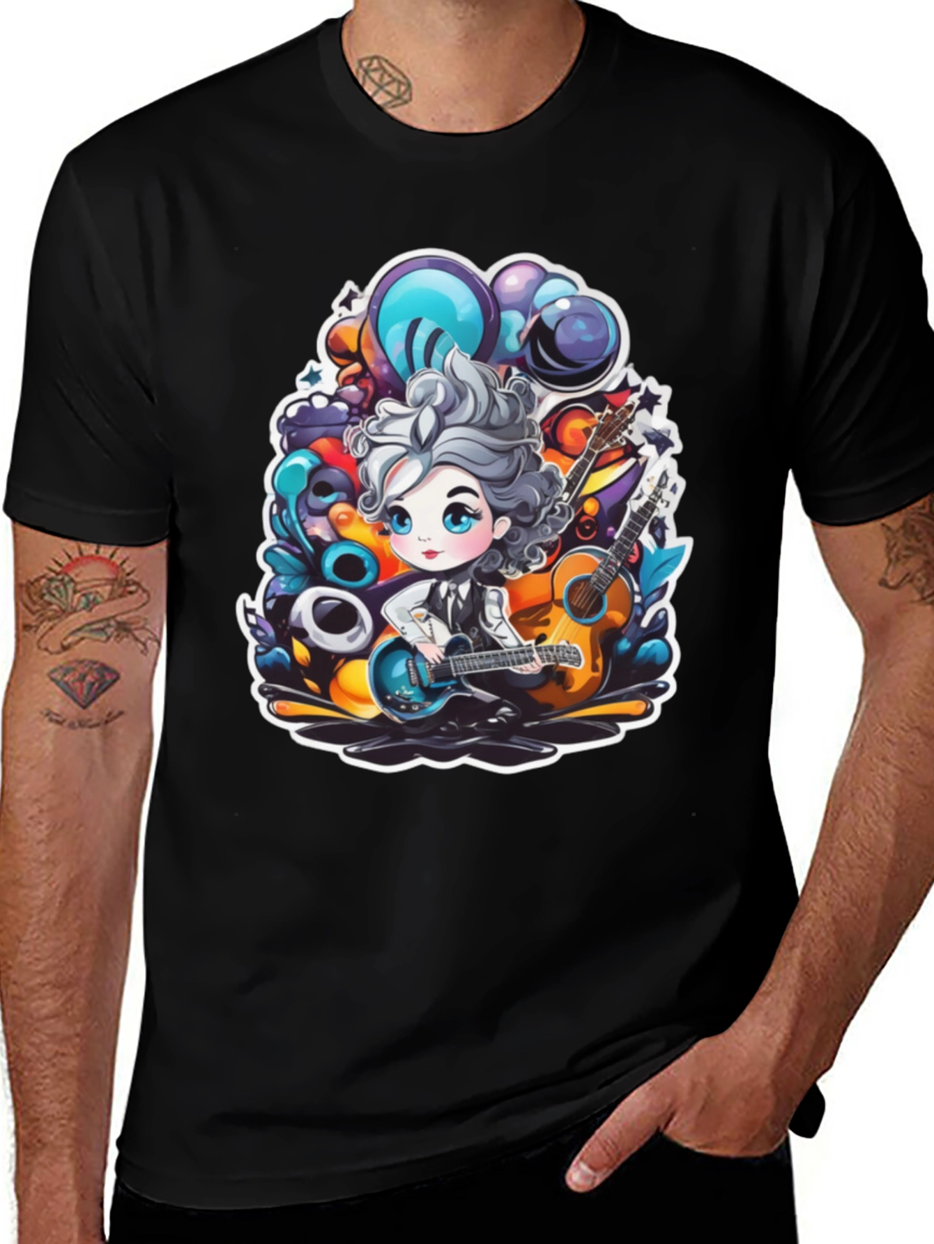 Cartoon Guitarist Black T-Shirt