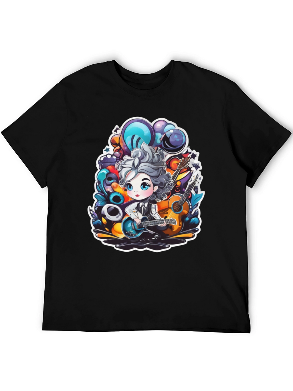 Cartoon Guitarist Black T-Shirt