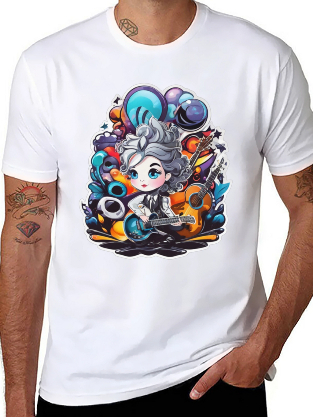 Cartoon Guitarist Black T-Shirt