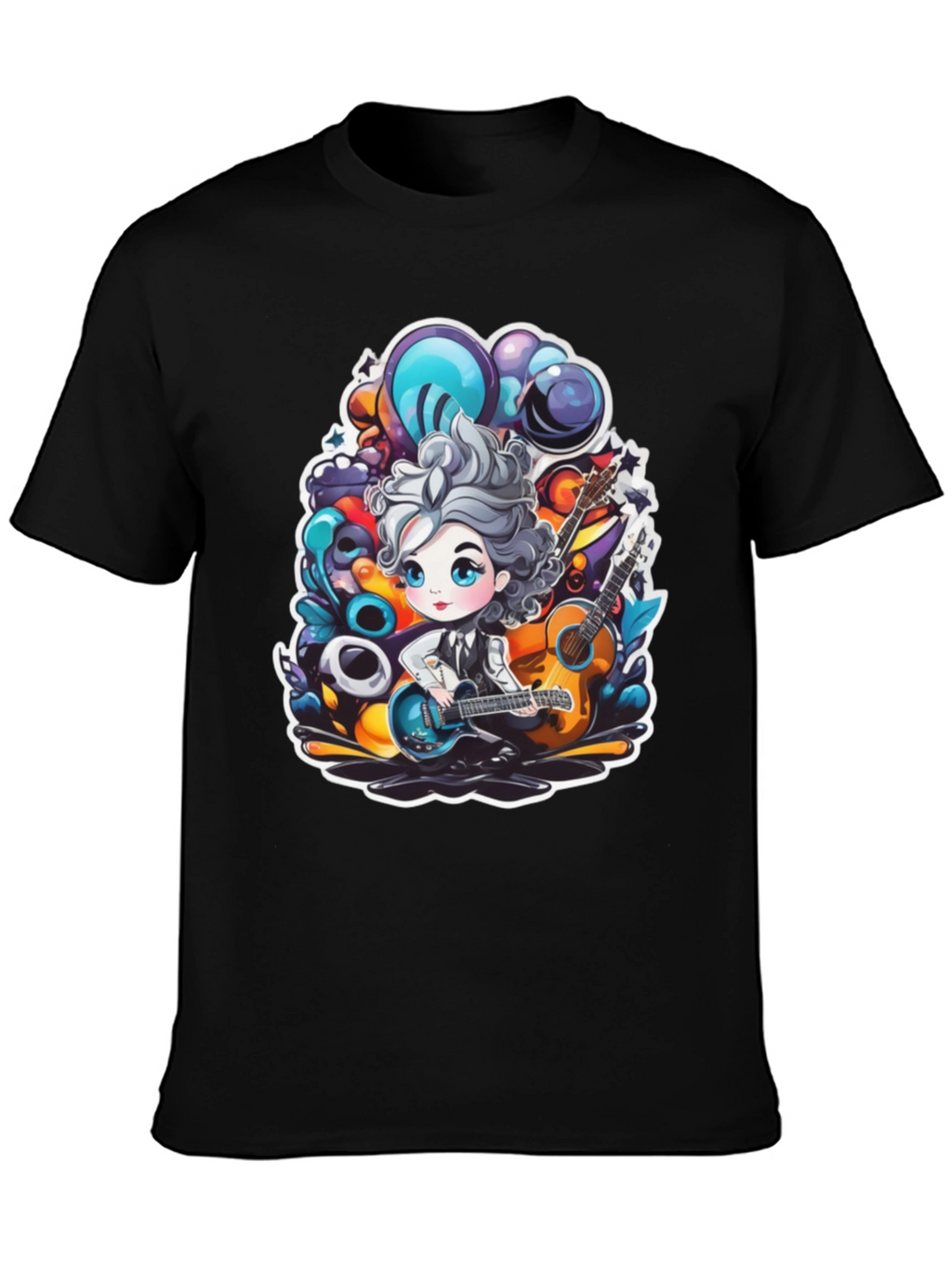 Cartoon Guitarist Black T-Shirt