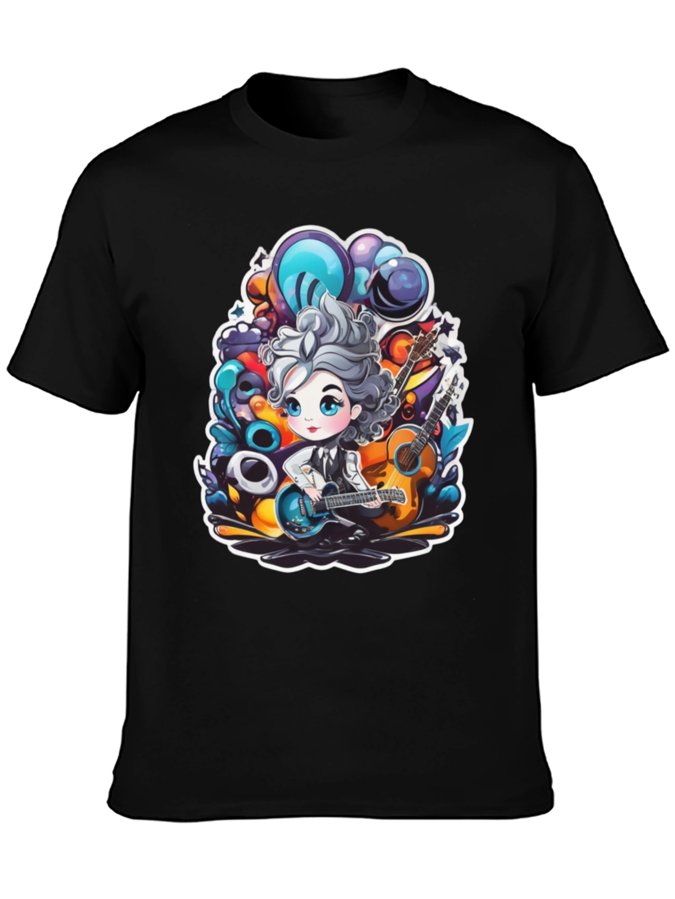 Cartoon Guitarist Black T-Shirt