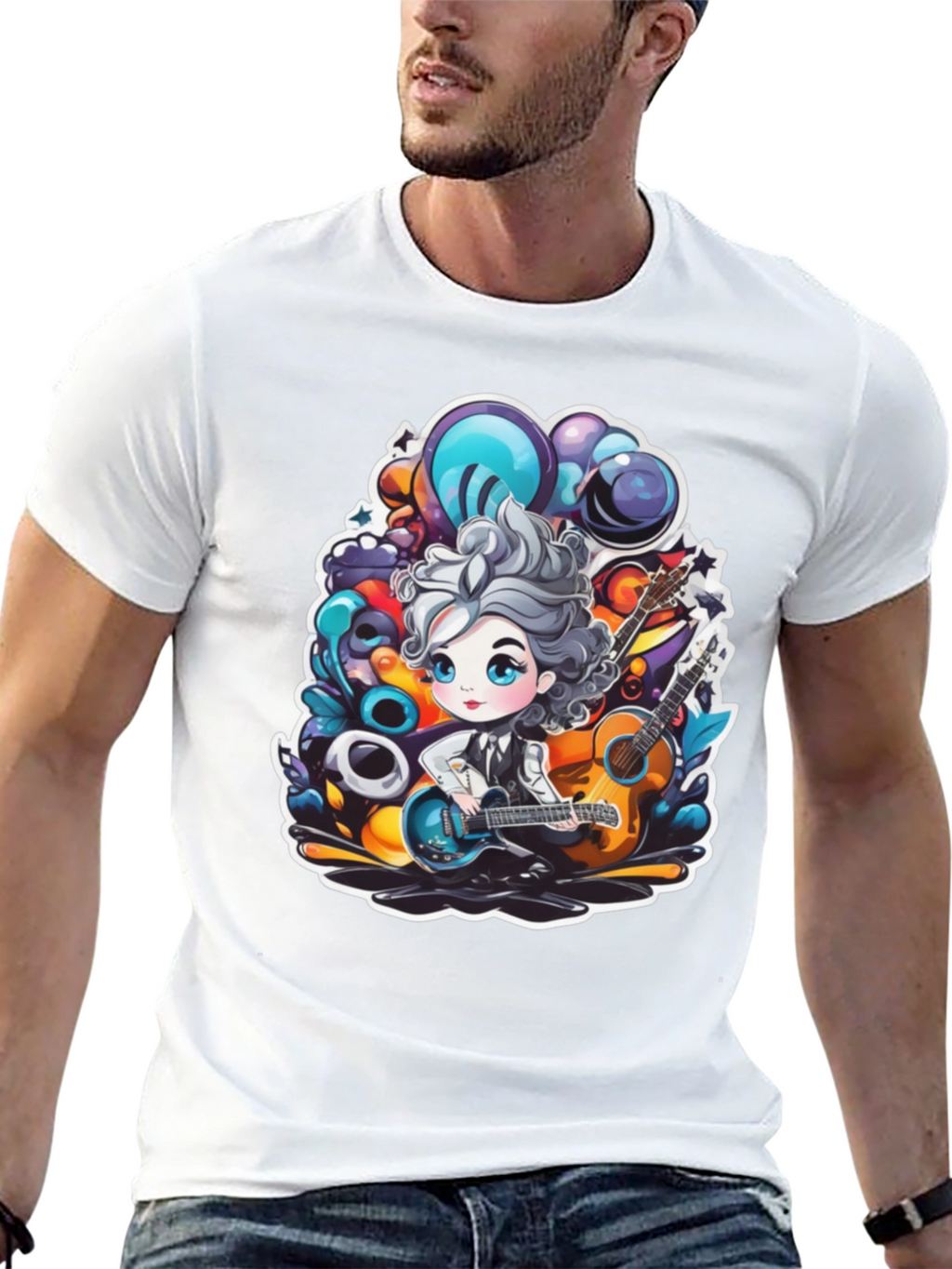 Cartoon Guitarist Black T-Shirt