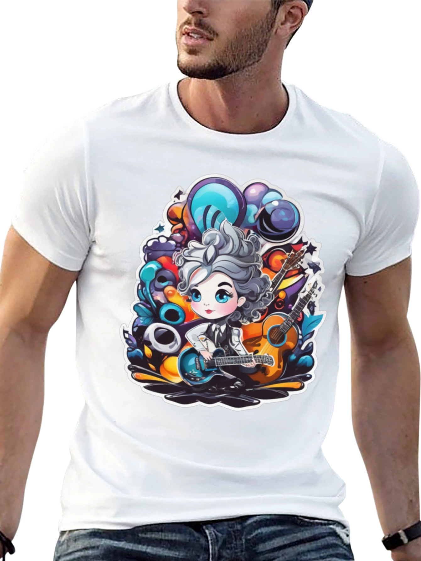 Cartoon Guitarist Black T-Shirt