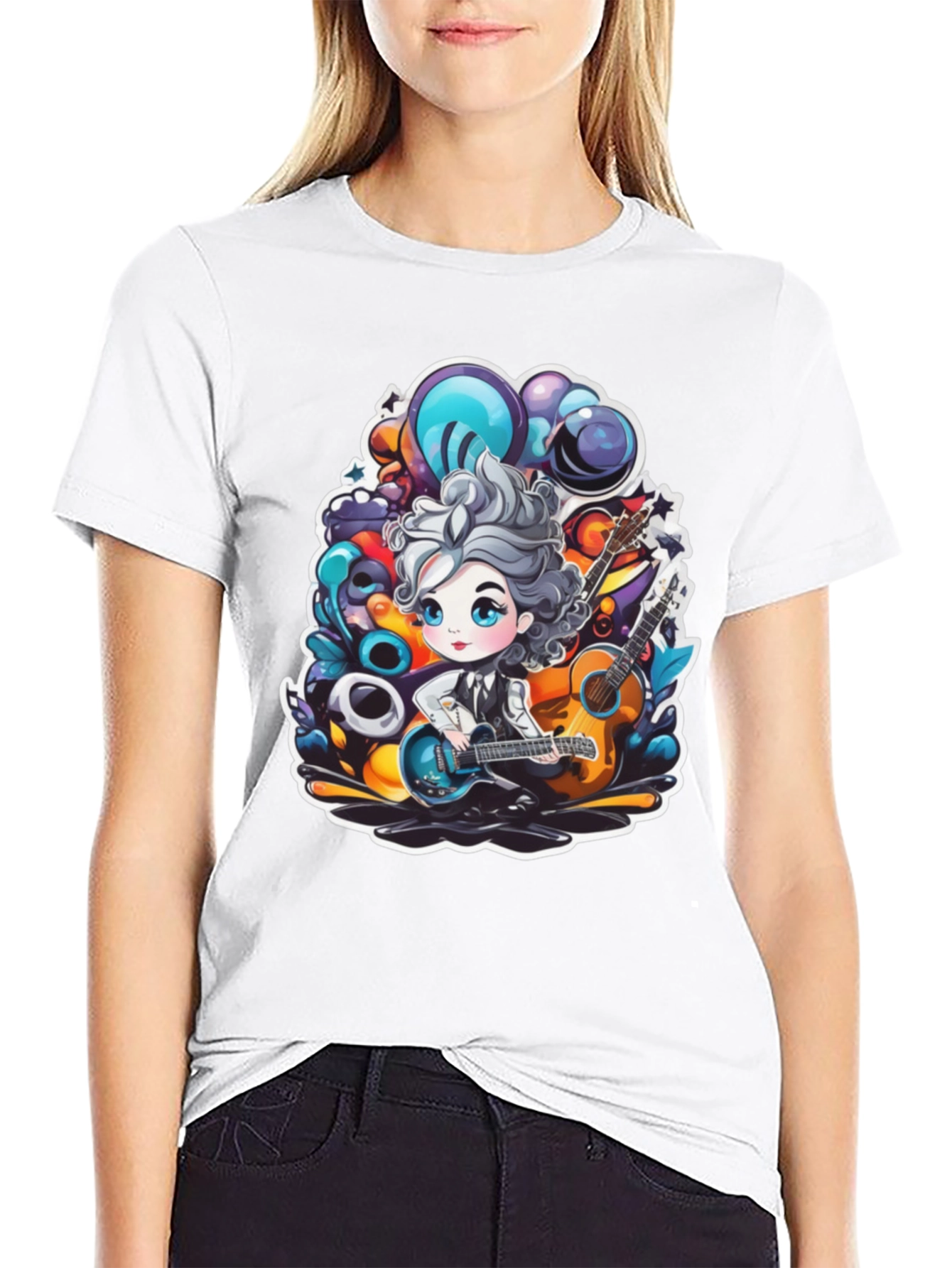 Cartoon Guitarist Black T-Shirt