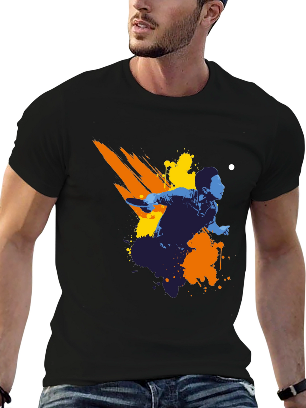 Ping Pong Player Graphic Tee - Black