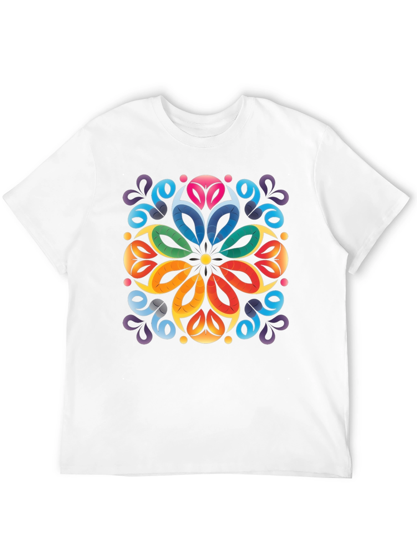 Colorful Floral Mandala Black T-Shirt