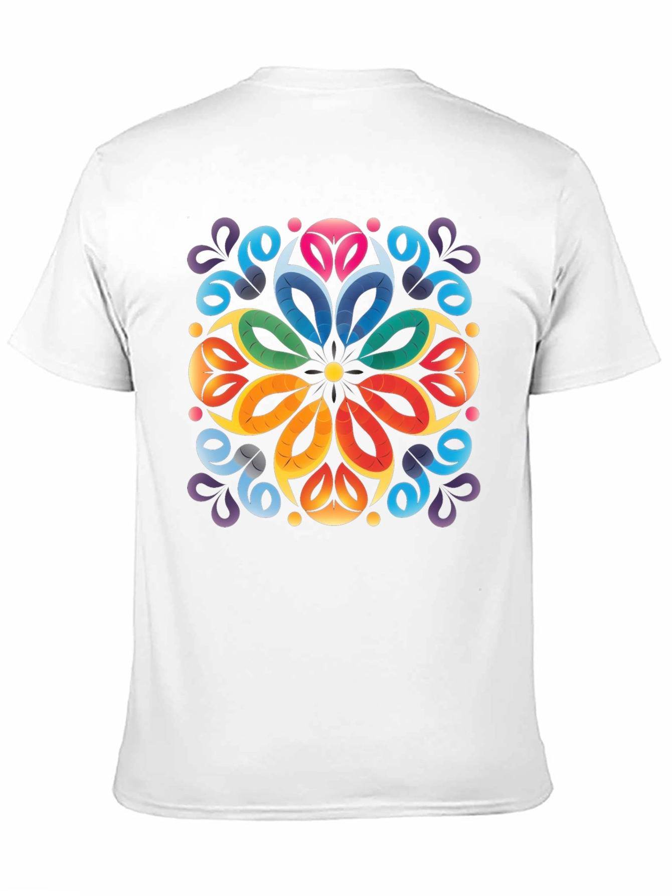 Colorful Floral Mandala Black T-Shirt