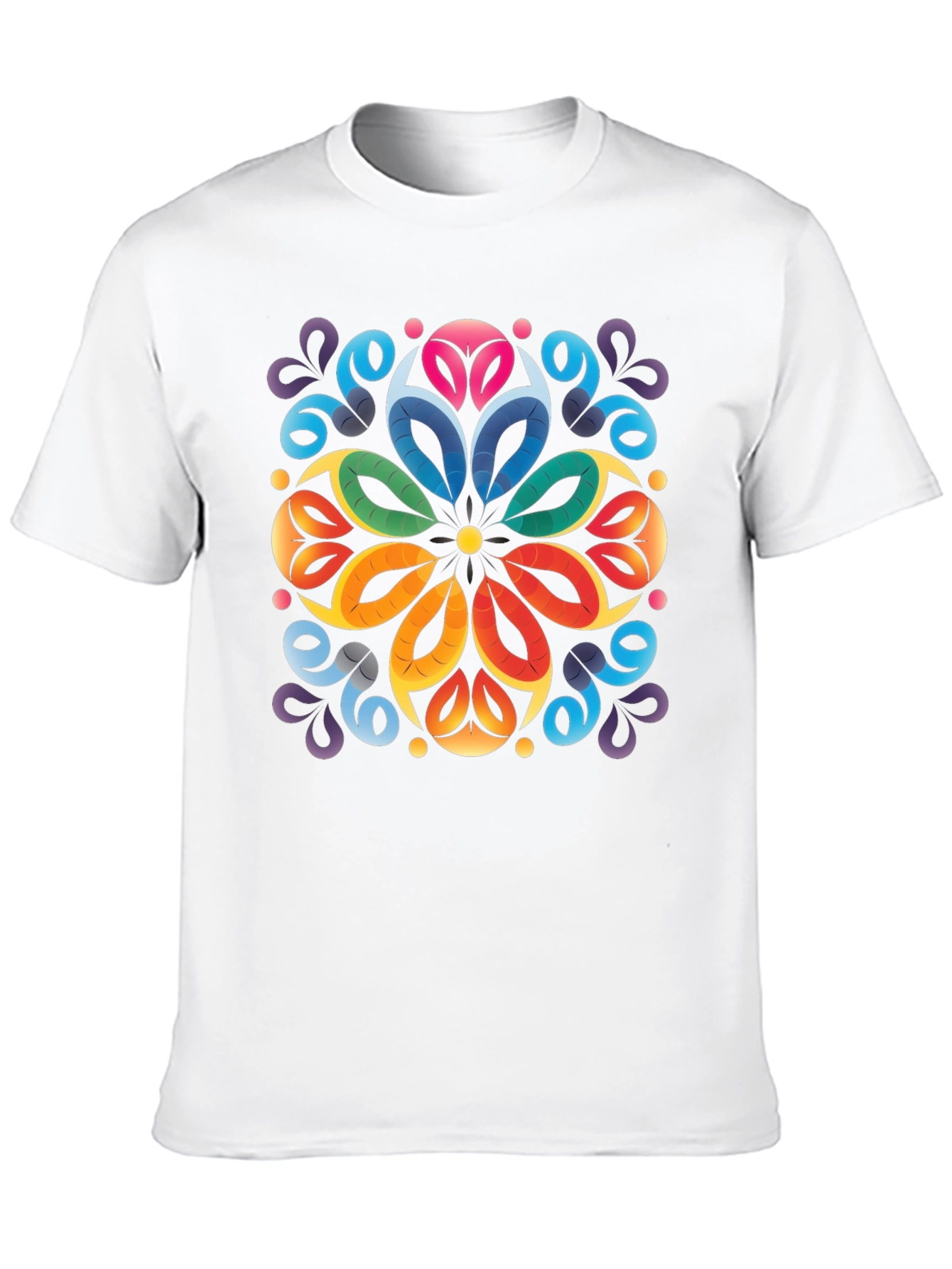 Colorful Floral Mandala Black T-Shirt