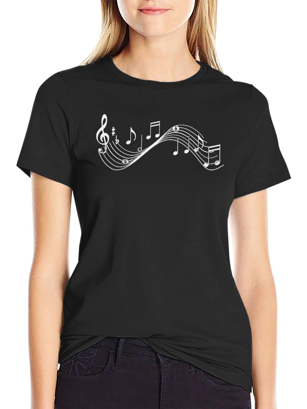 Musical Notes Graphic Tee - Stylish Crew Neck T-Shirt