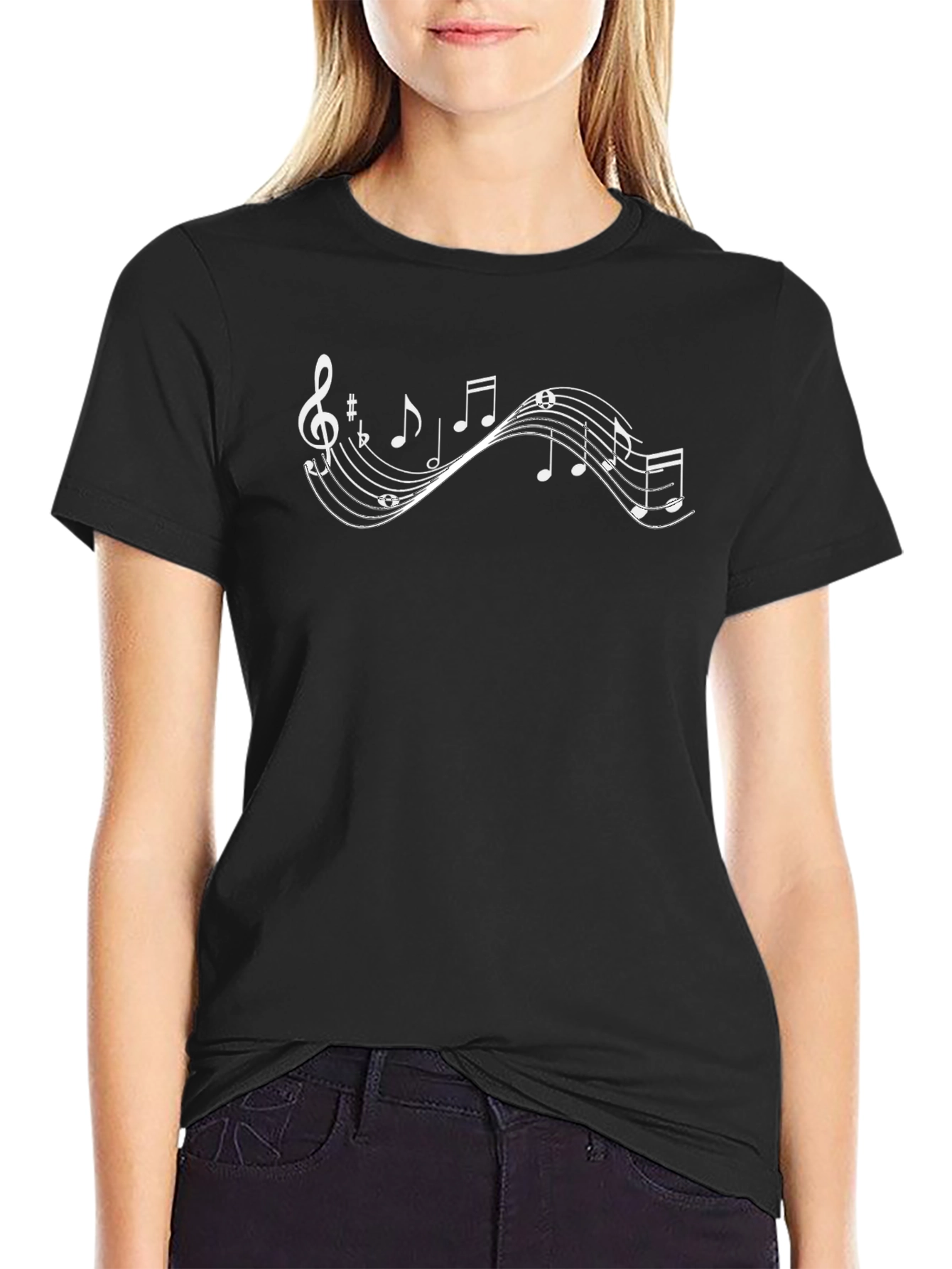 Musical Notes Graphic Tee - Stylish Crew Neck T-Shirt