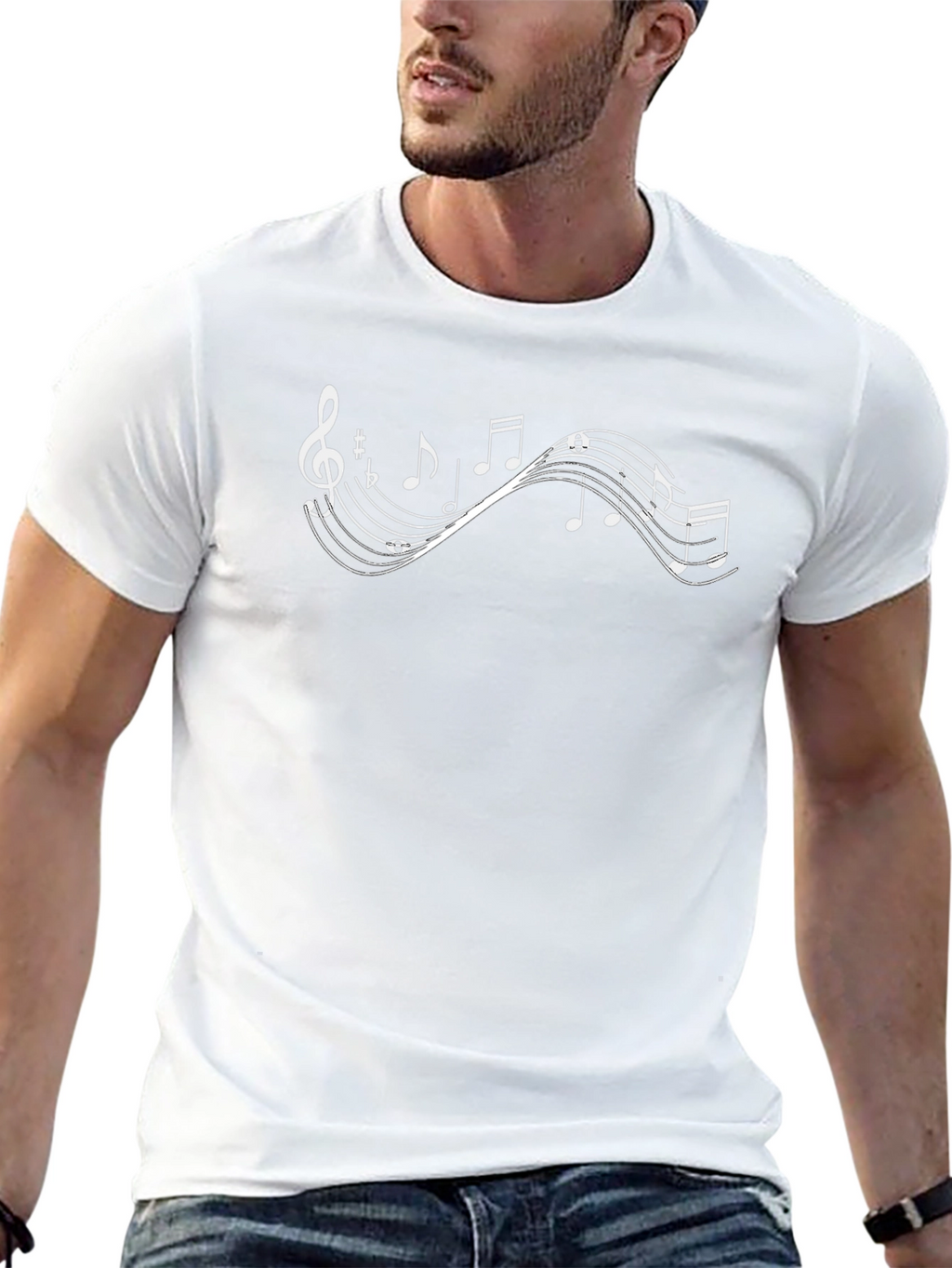 Musical Notes Graphic Tee - Stylish Crew Neck T-Shirt
