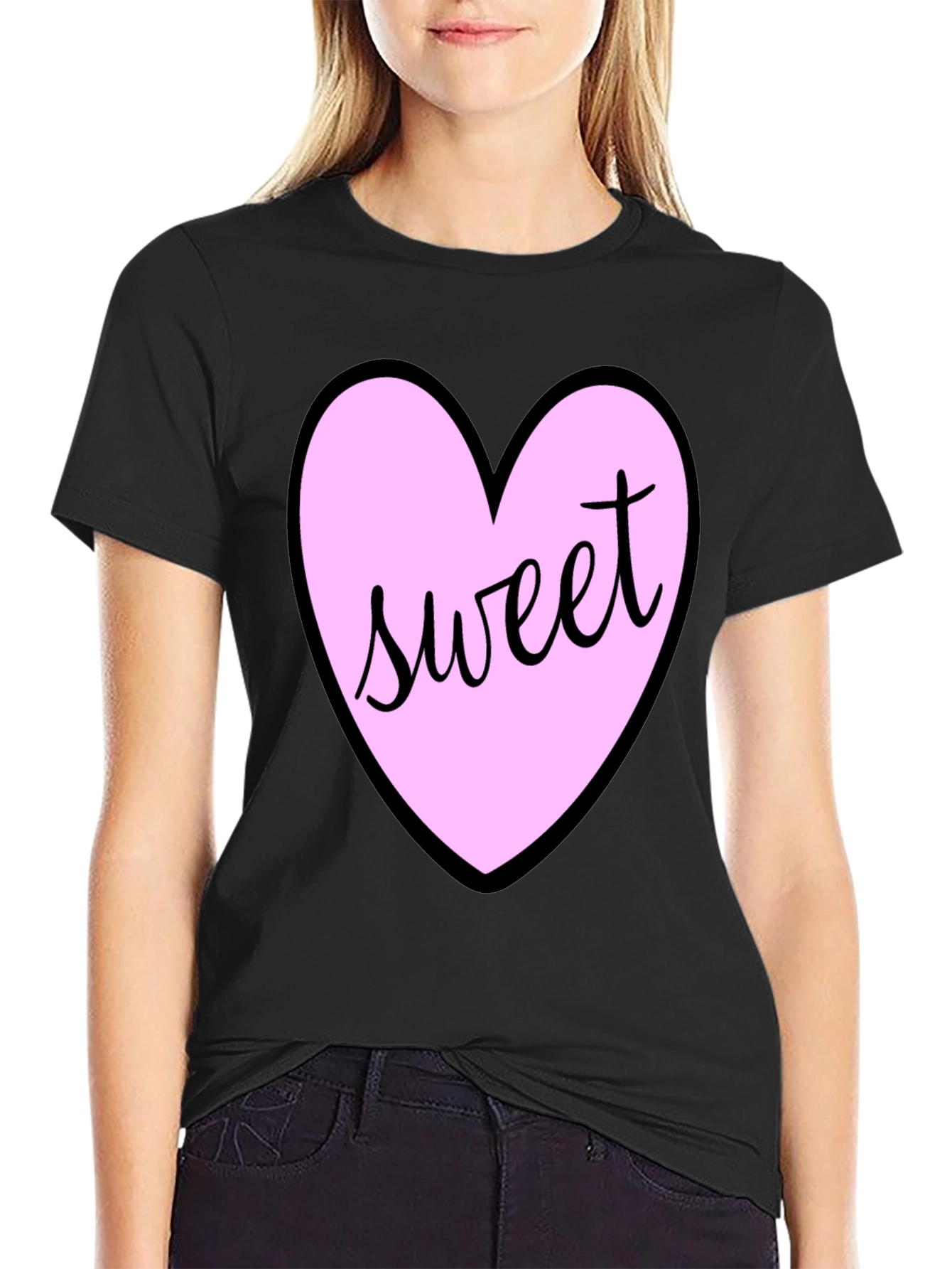 Sweet Heart T-Shirt - Black Cotton Valentines Day Tee