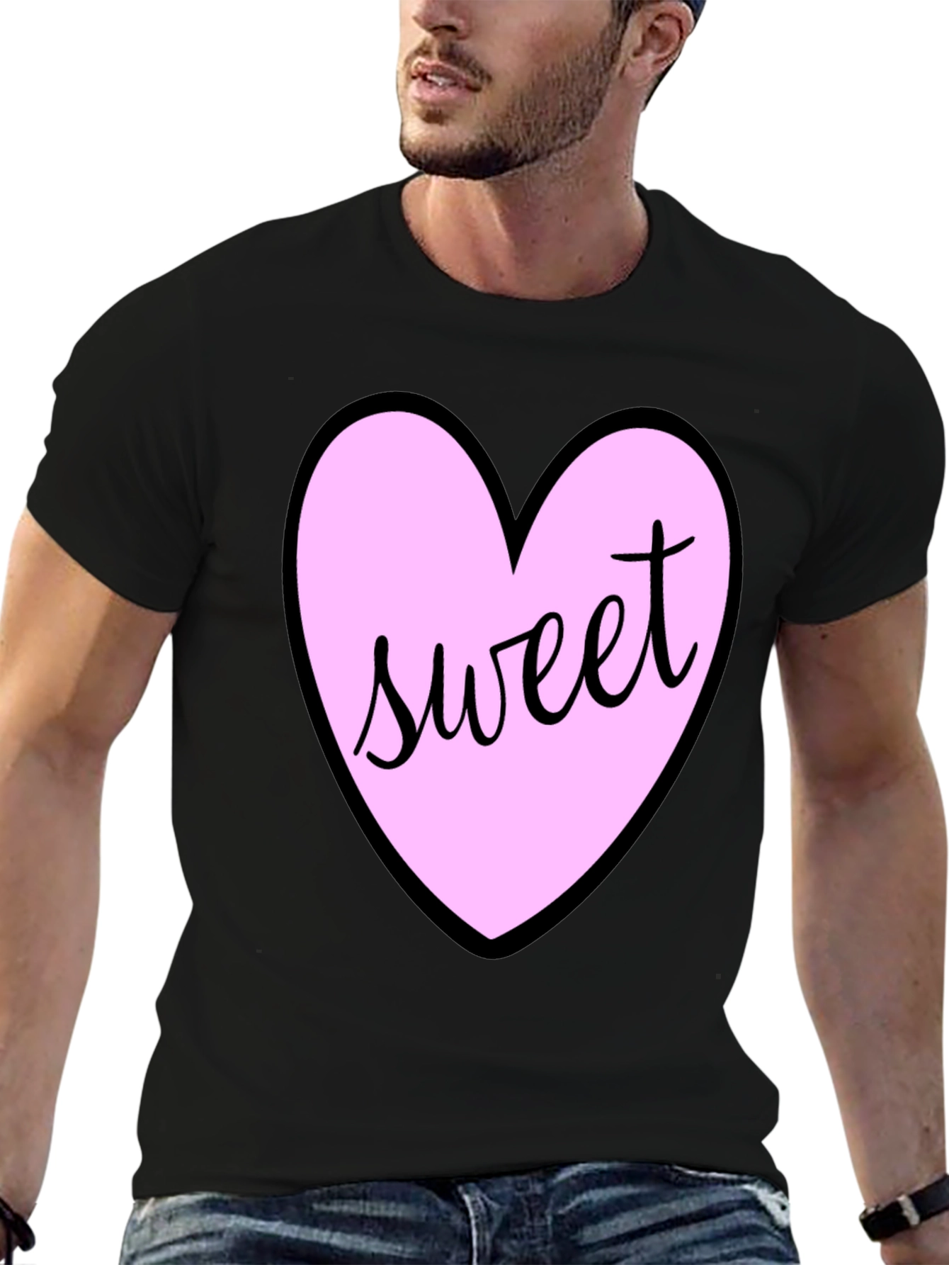 Sweet Heart T-Shirt - Black Cotton Valentines Day Tee