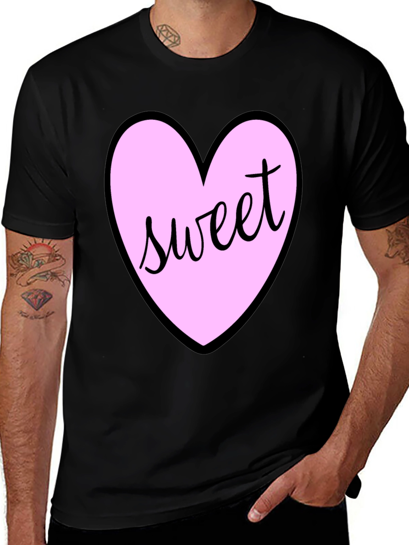 Sweet Heart T-Shirt - Black Cotton Valentines Day Tee