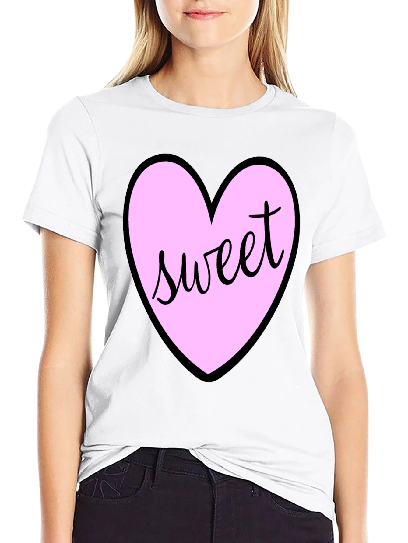 Sweet Heart T-Shirt - Black Cotton Valentines Day Tee