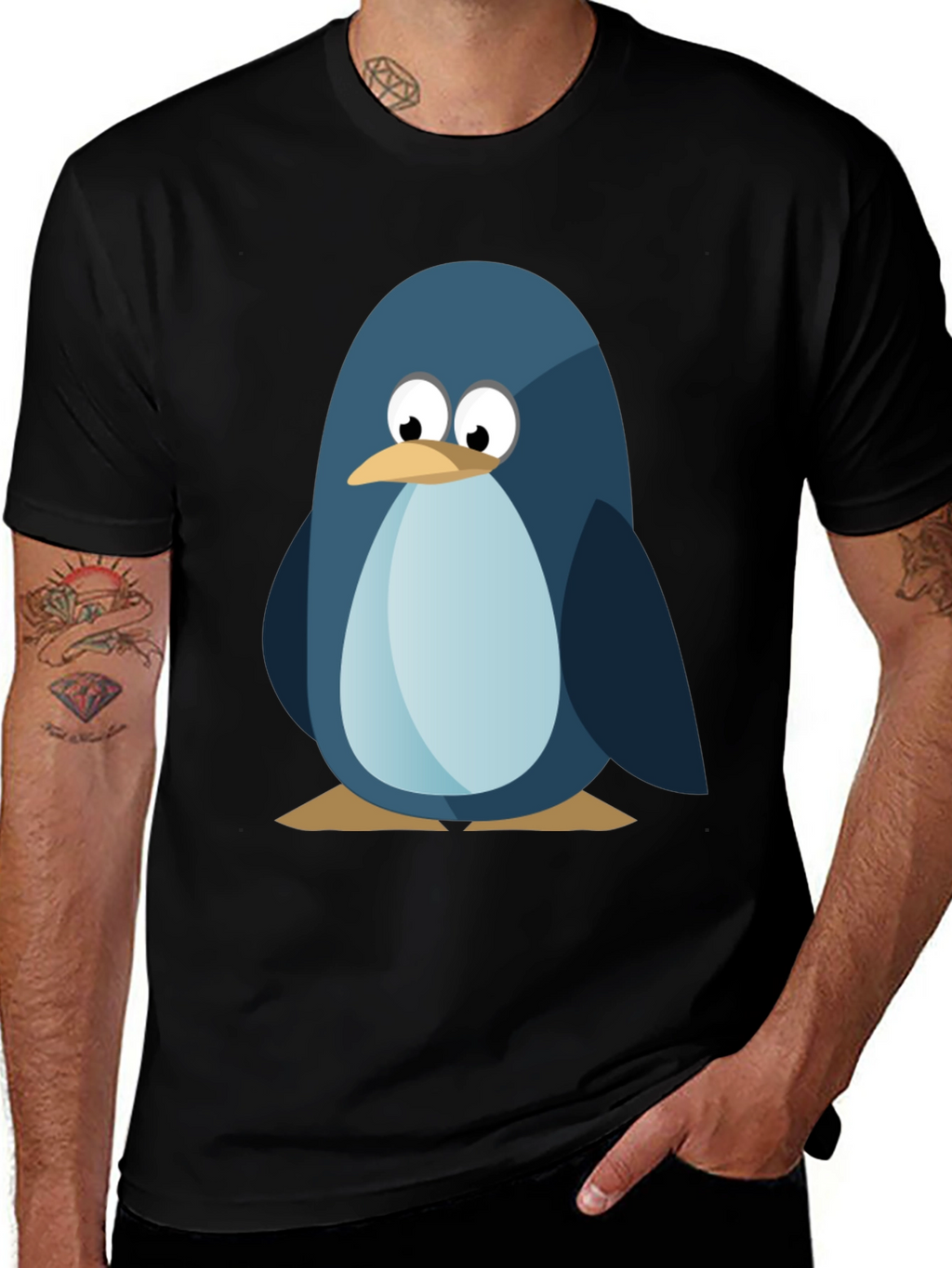 Cute Penguin Graphic Tee - Mens Black T-Shirt