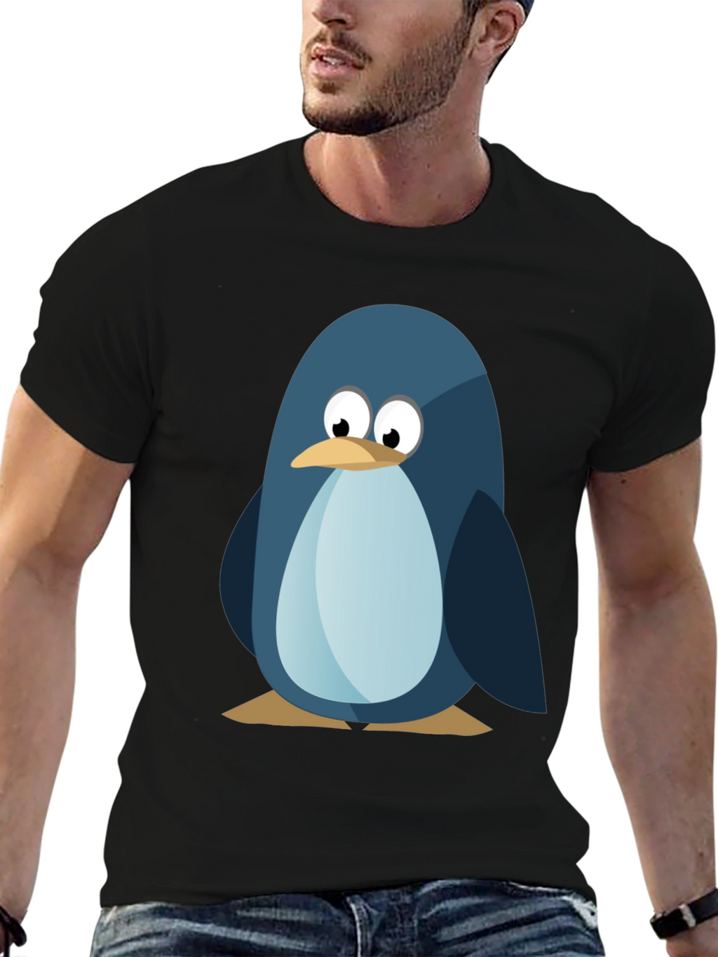 Cute Penguin Graphic Tee - Mens Black T-Shirt