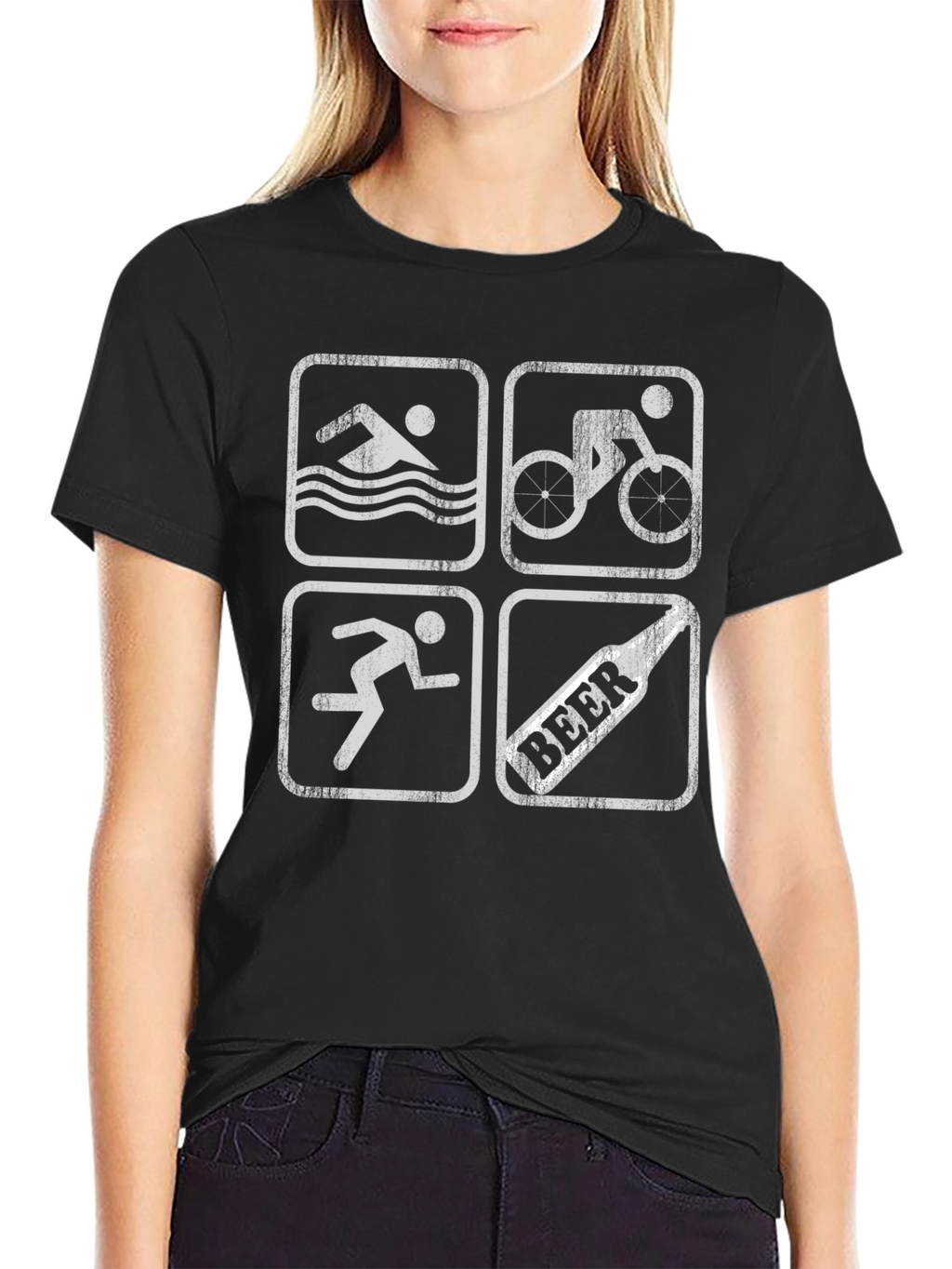 Triathlon Swimmer Biker Runner Beer Black T-Shirt