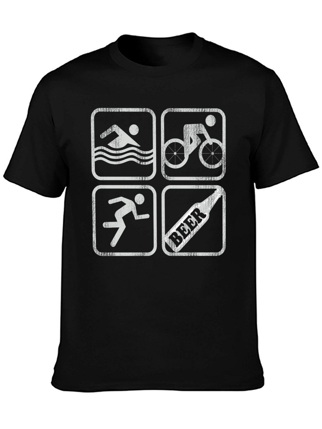 Triathlon Swimmer Biker Runner Beer Black T-Shirt