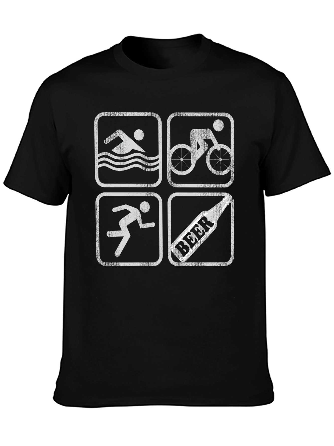 Triathlon Swimmer Biker Runner Beer Black T-Shirt