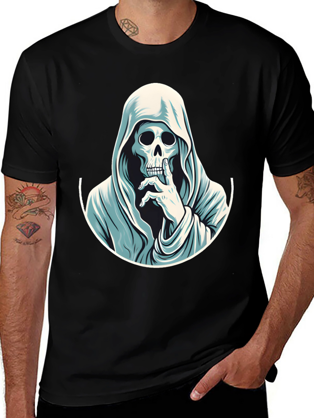 Grim Reaper Shhh! Graphic Tee - Mens Black T-Shirt