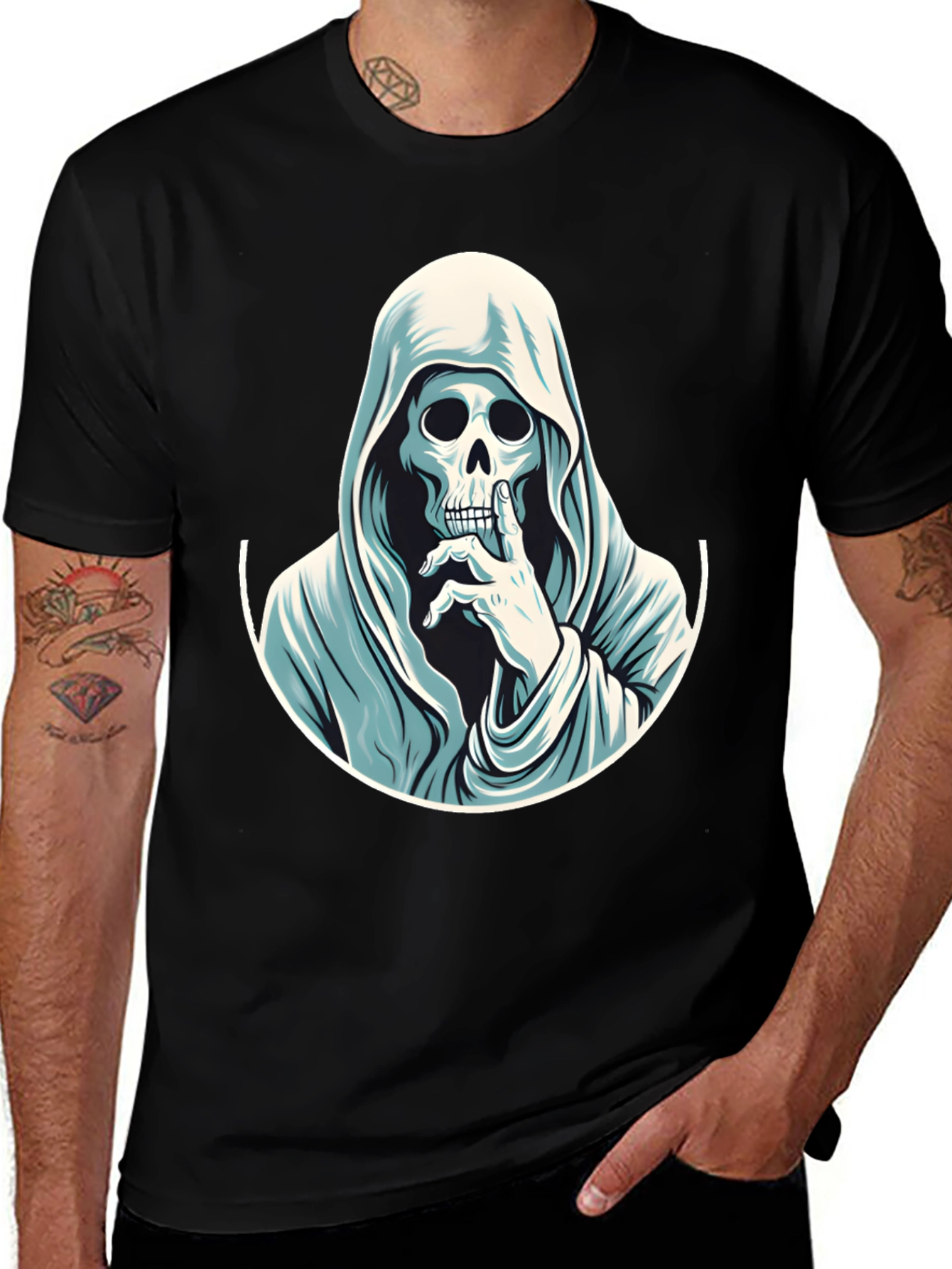 Grim Reaper Shhh! Graphic Tee - Mens Black T-Shirt