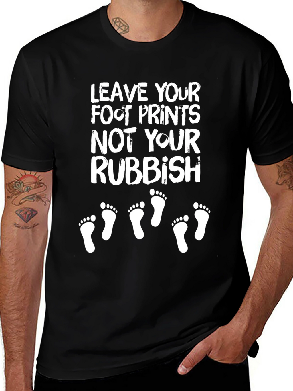 Leave Footprints Black Graphic T-Shirt