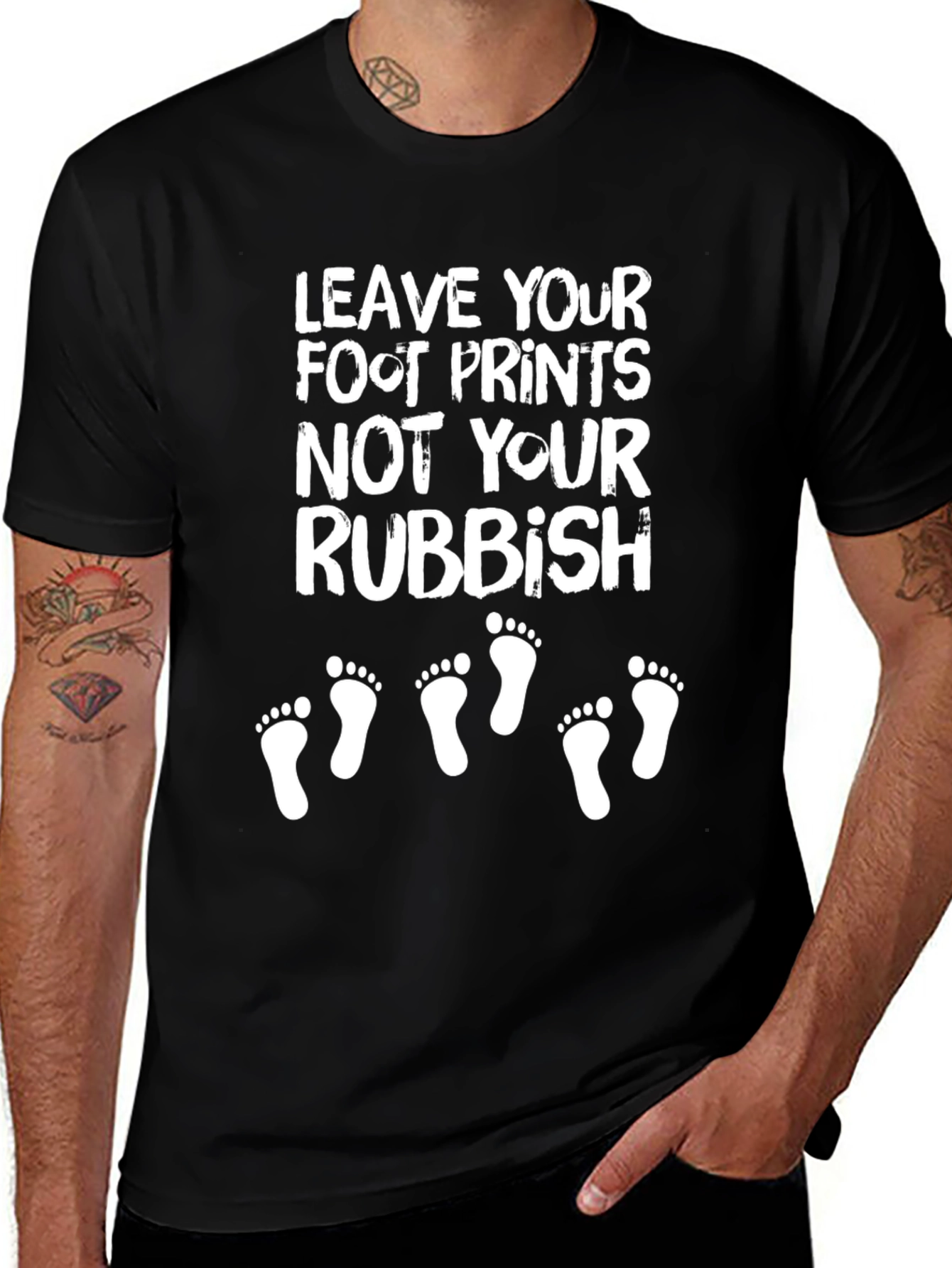 Leave Footprints Black Graphic T-Shirt