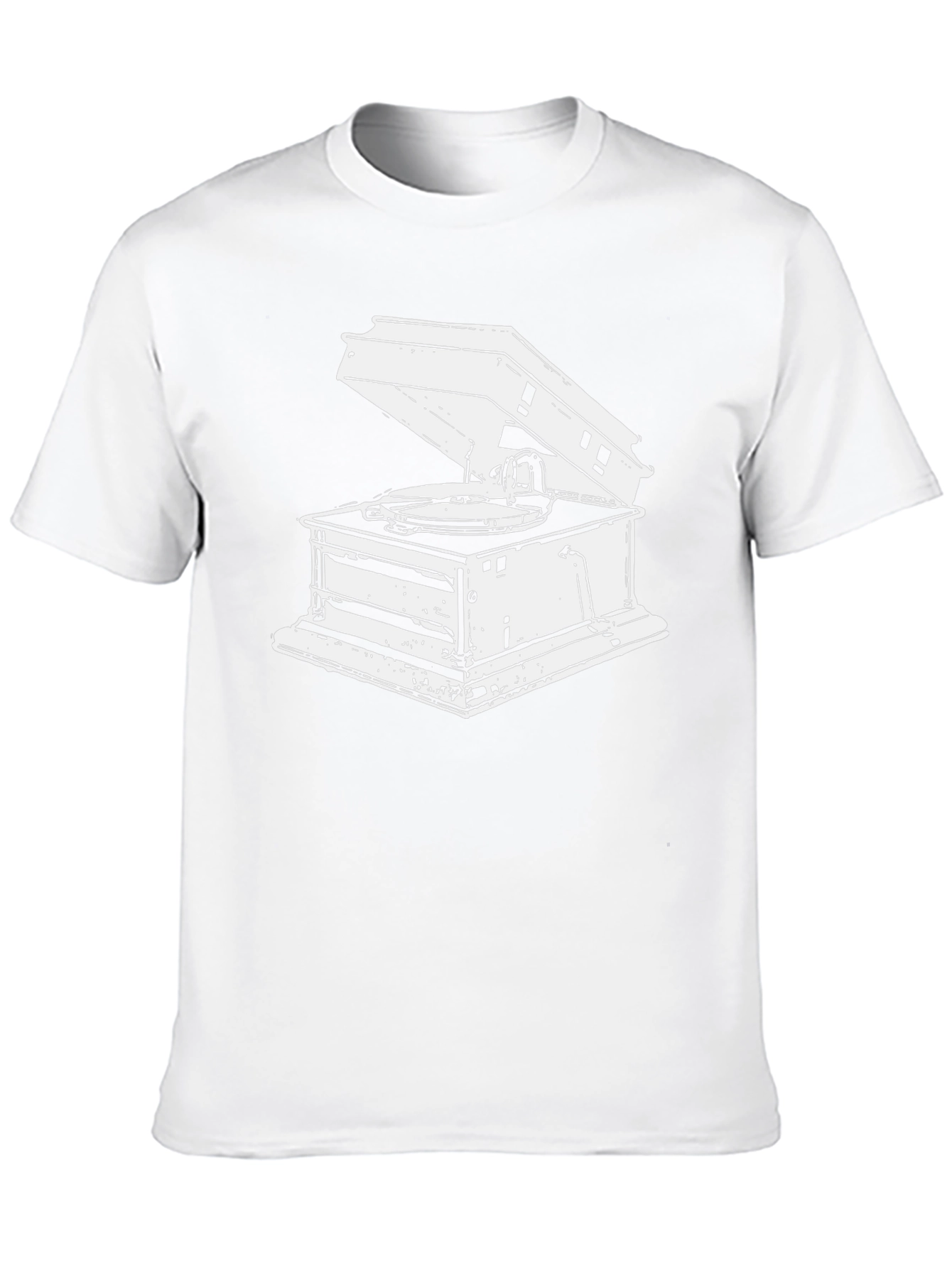 Vintage Gramophone Graphic Tee - Black Cotton T-Shirt