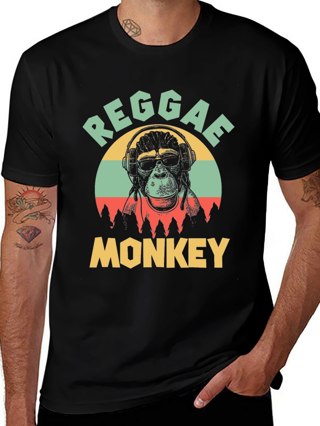Reggae Monkey Graphic T-Shirt - Black